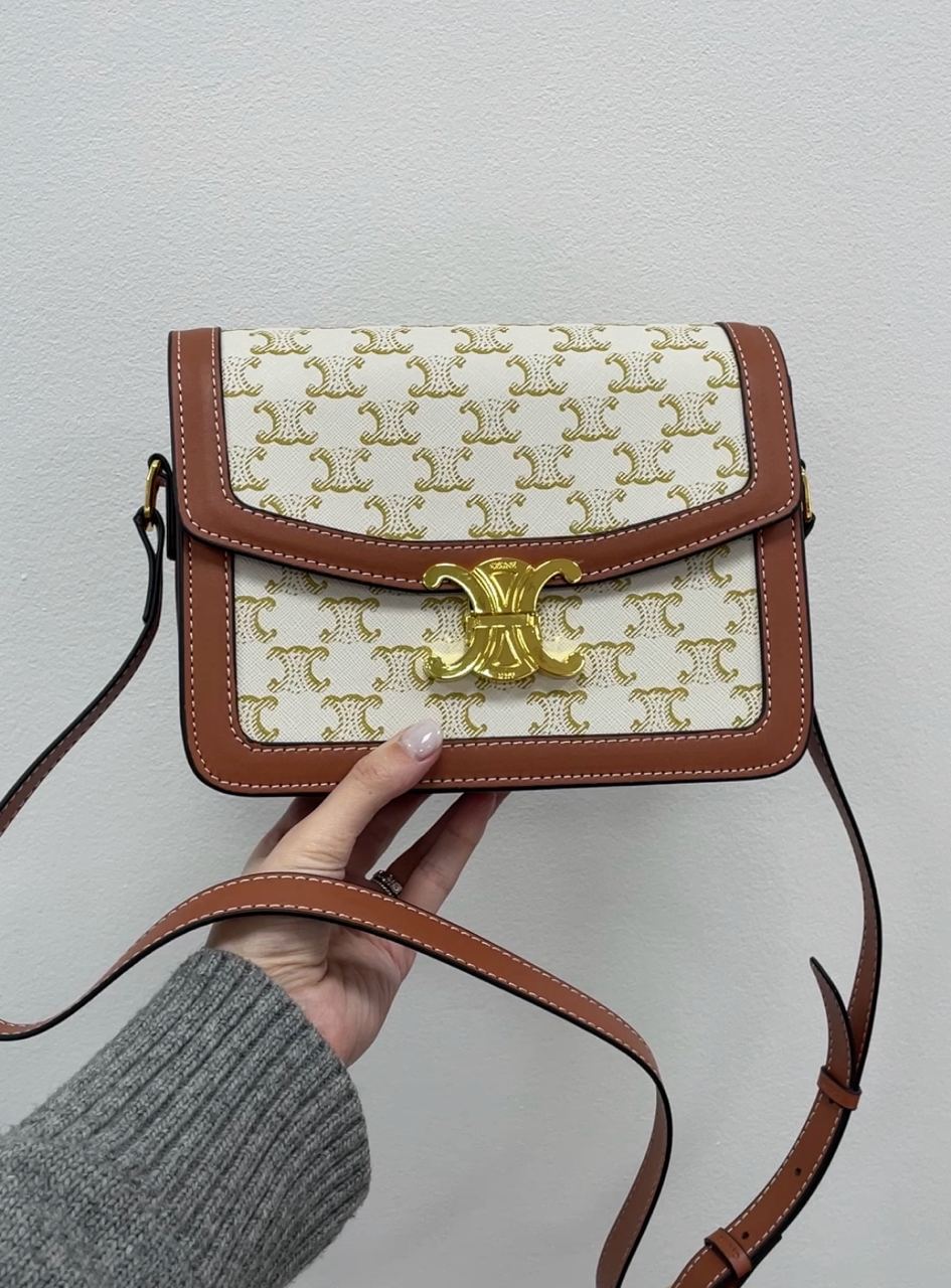 Celine The Triomphe Bag Canvas and Calfskin White