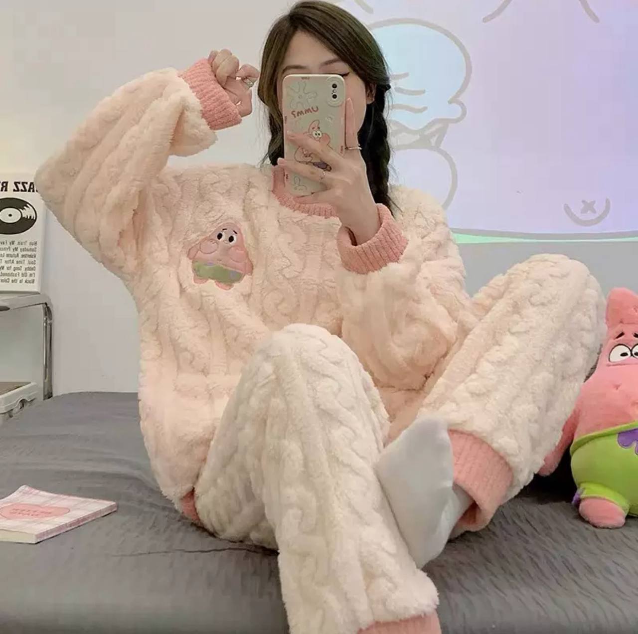 Затишна рожева флісова піжама з плюшевою текстурою, Патрік