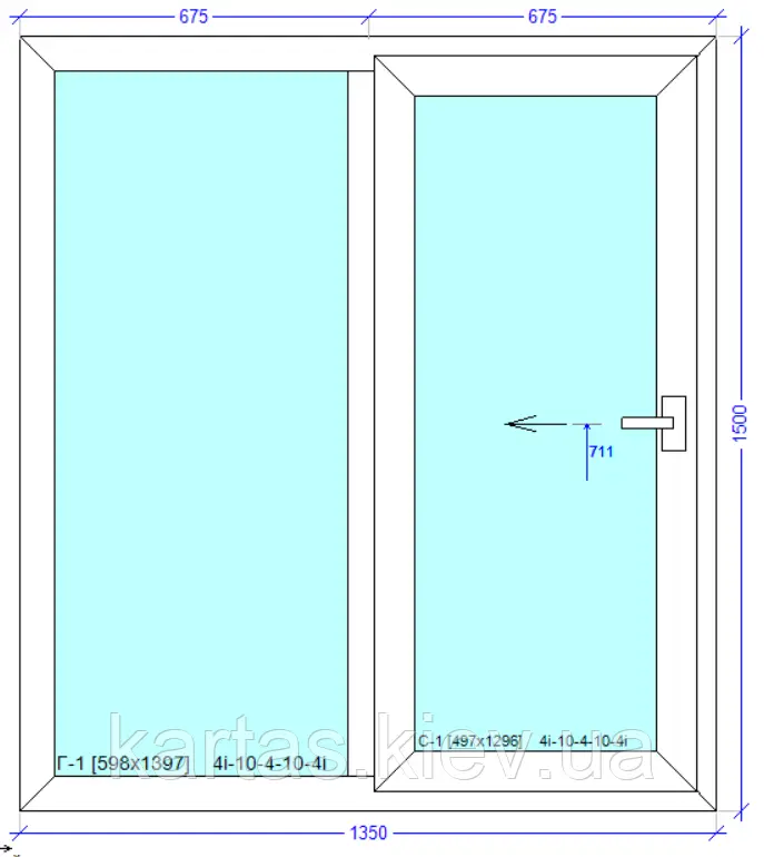 Розсувне вікно 1300*1500 - 60мм профіль