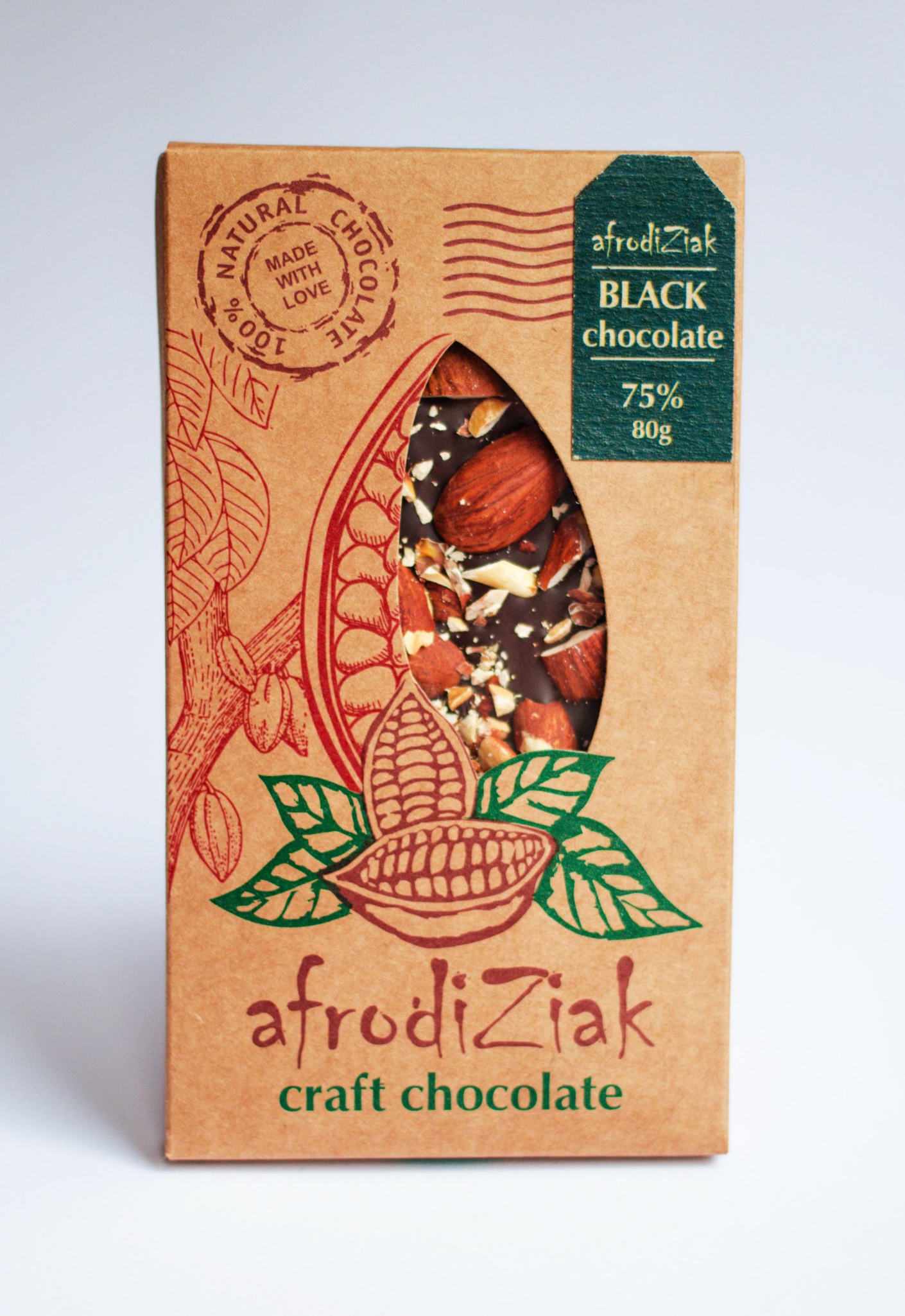 Темний Шоколад 75 % на ксиліті з мигдалем. ТМ Afrodiziak