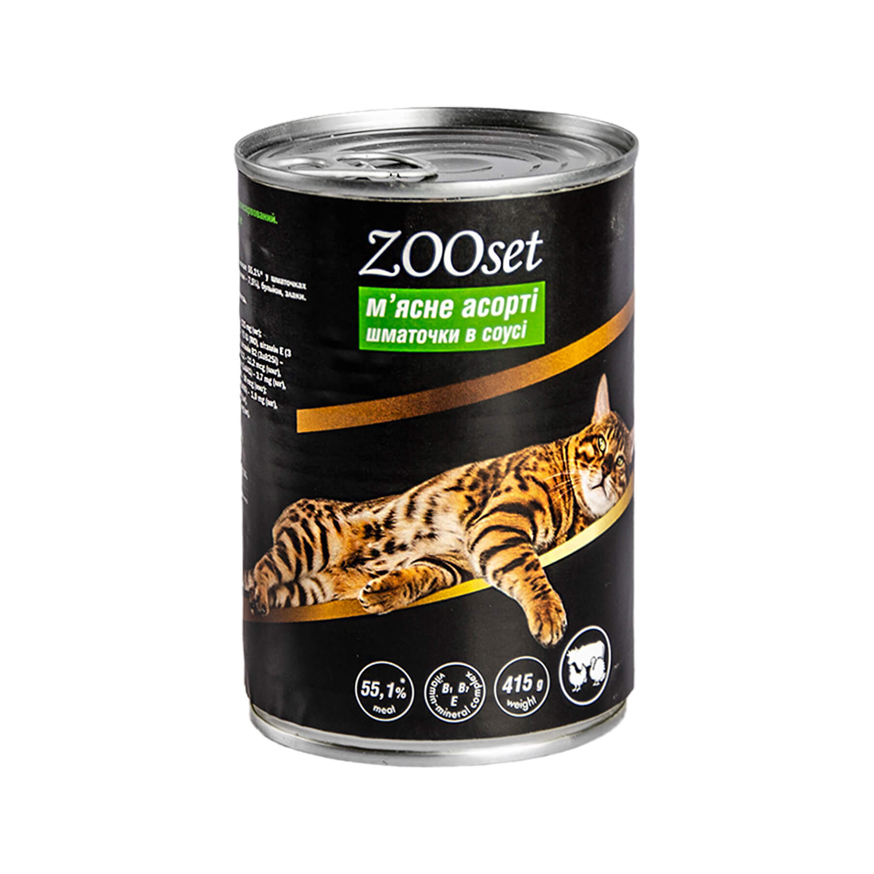 Консерви Зоосет для котів Шматочки в соусі м'ясне асорті 415г ж/банка