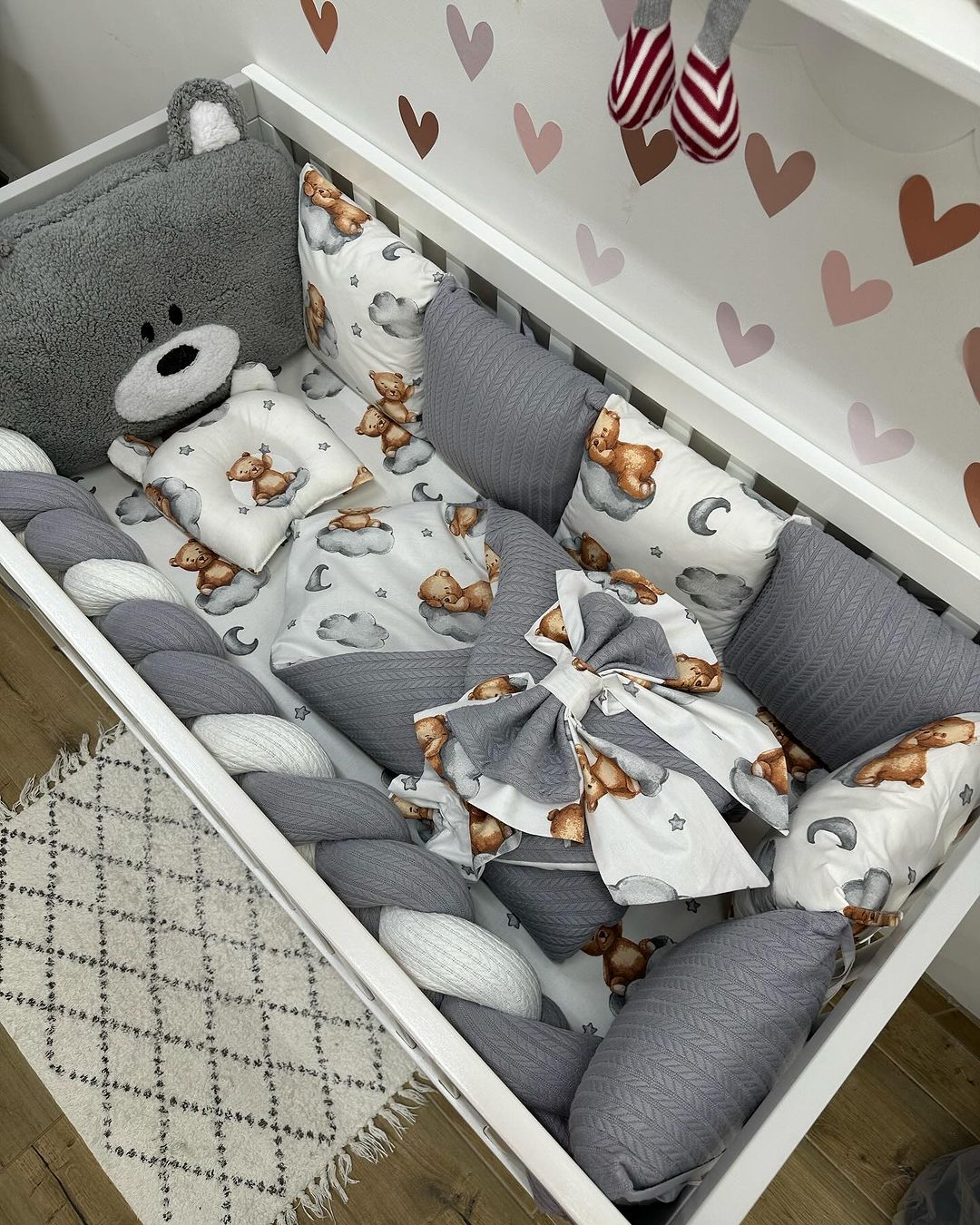 В ліжечко набір Babys «Ведмежатко» сіре хмаринки