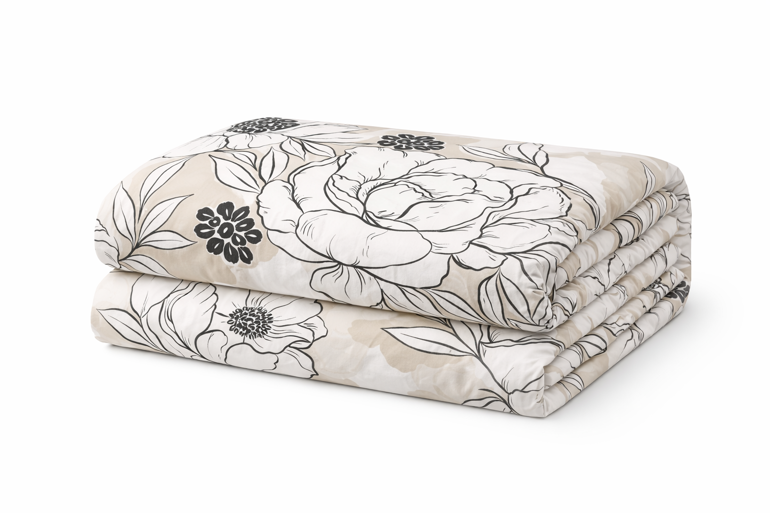 Підковдра  ранфорс принт "Великі квіти на бежевому"