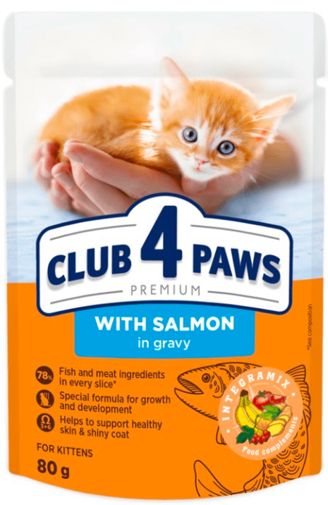 Клуб 4 лапи Premium пауч з лососем у соусі для кошенят 80гр.