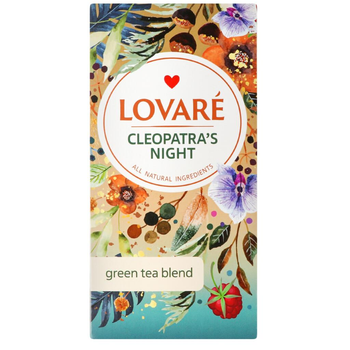 Зелений чай з фруктами та пелюстками квітів LOVARE Ніч Клеопатри 24 пак