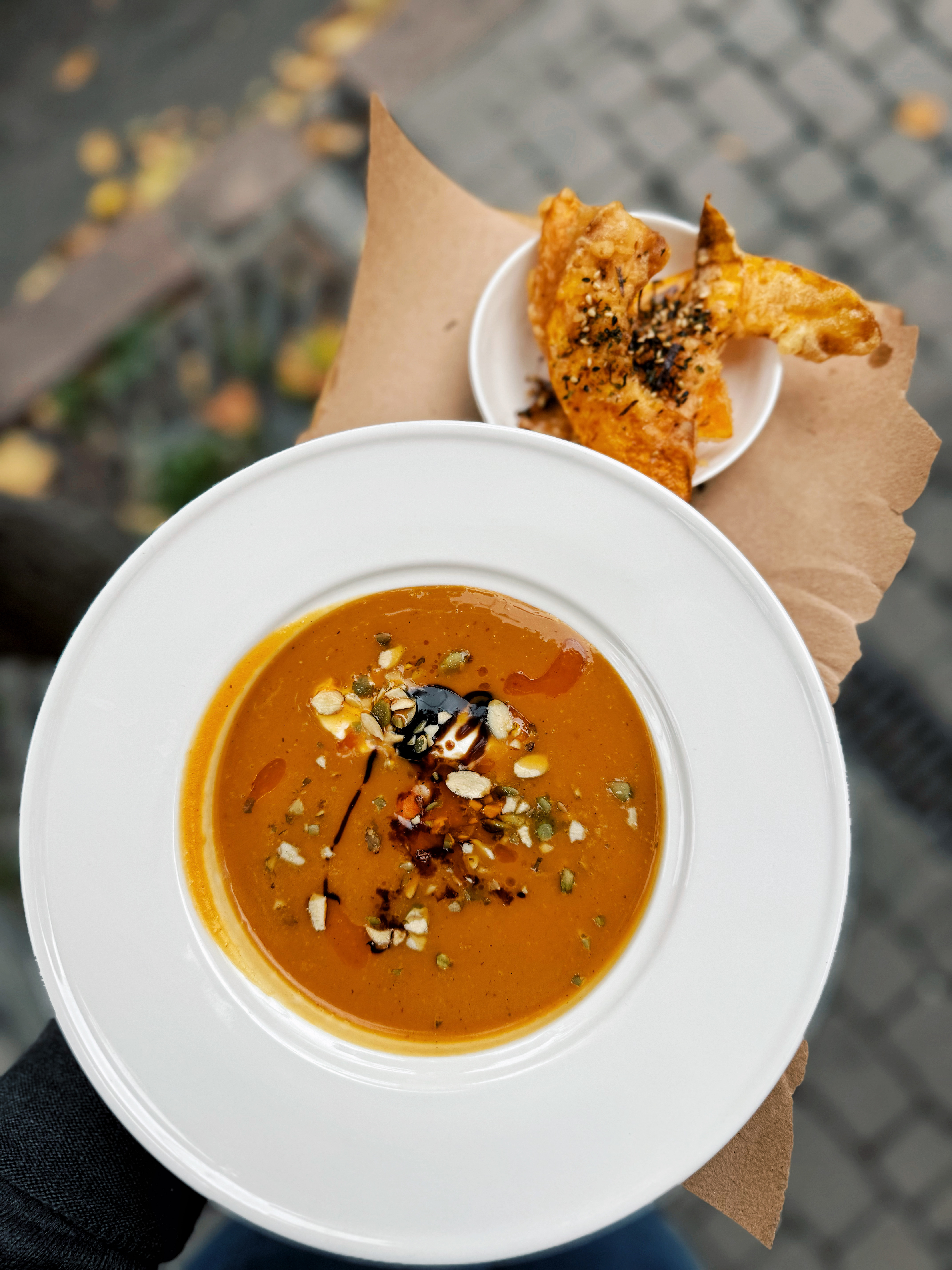 Pumpkin soup with shrimp