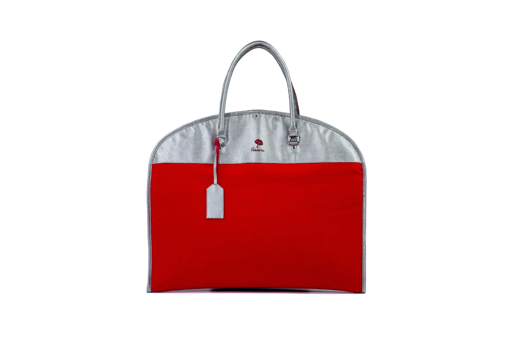 Genuine Leather Garment Bag Red Silver