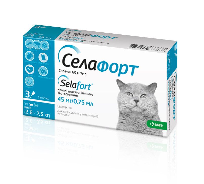 Selafort (Селафорт) by KRKA - Краплі від бліх, кліщів і гельмінтів для собак та котів (2.6-7.5)