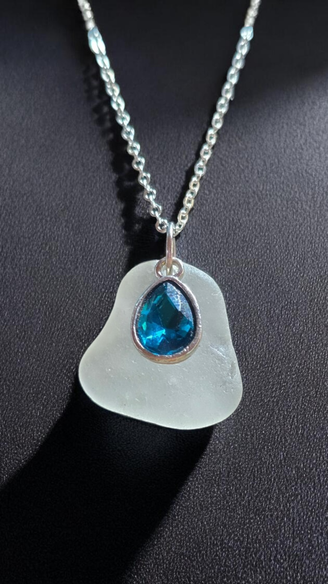 Blue Jeweled Sea Glass Necklace 
