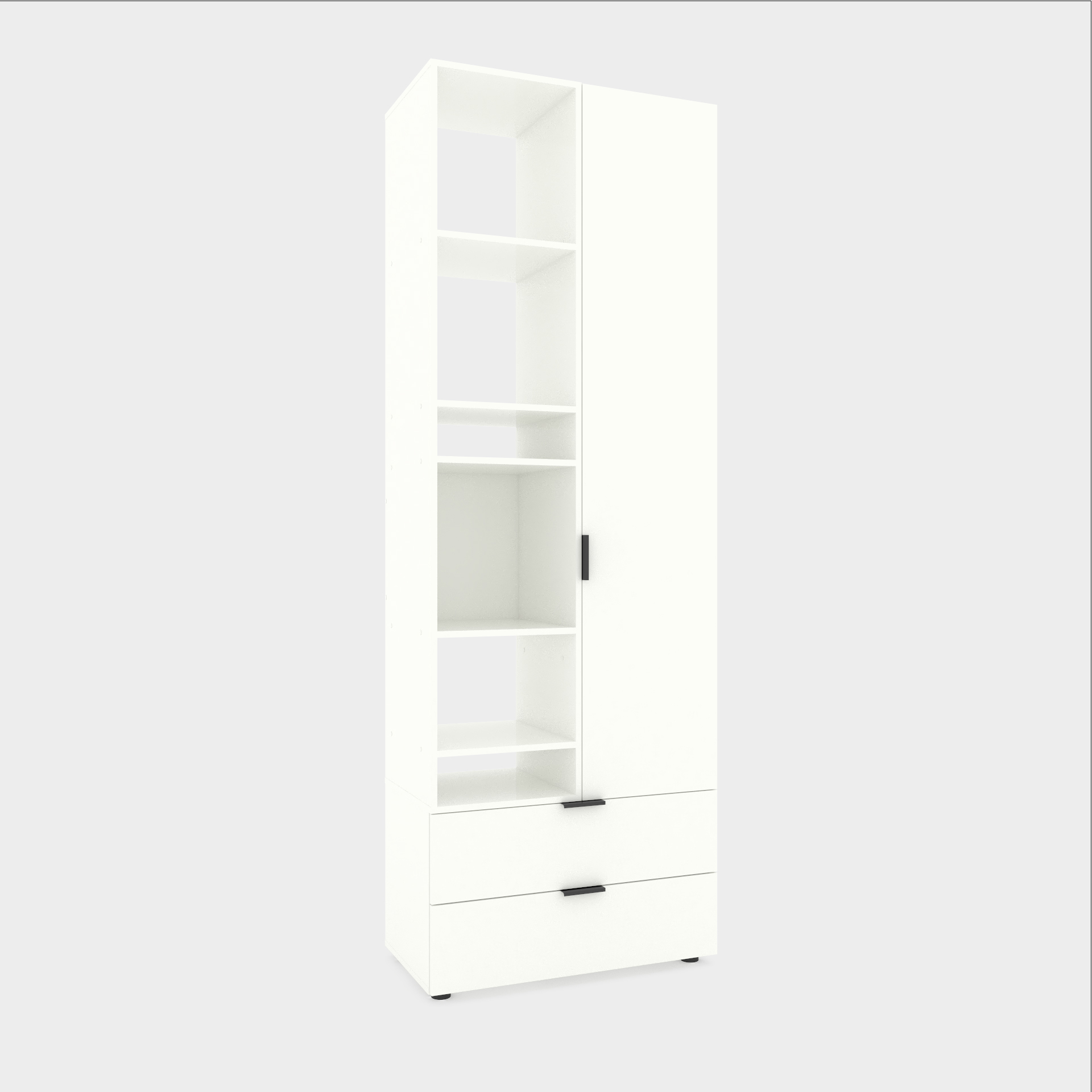 Однодверна розпашна шафа з полицями A001L 800/420/2300 мм., колір білий сніг