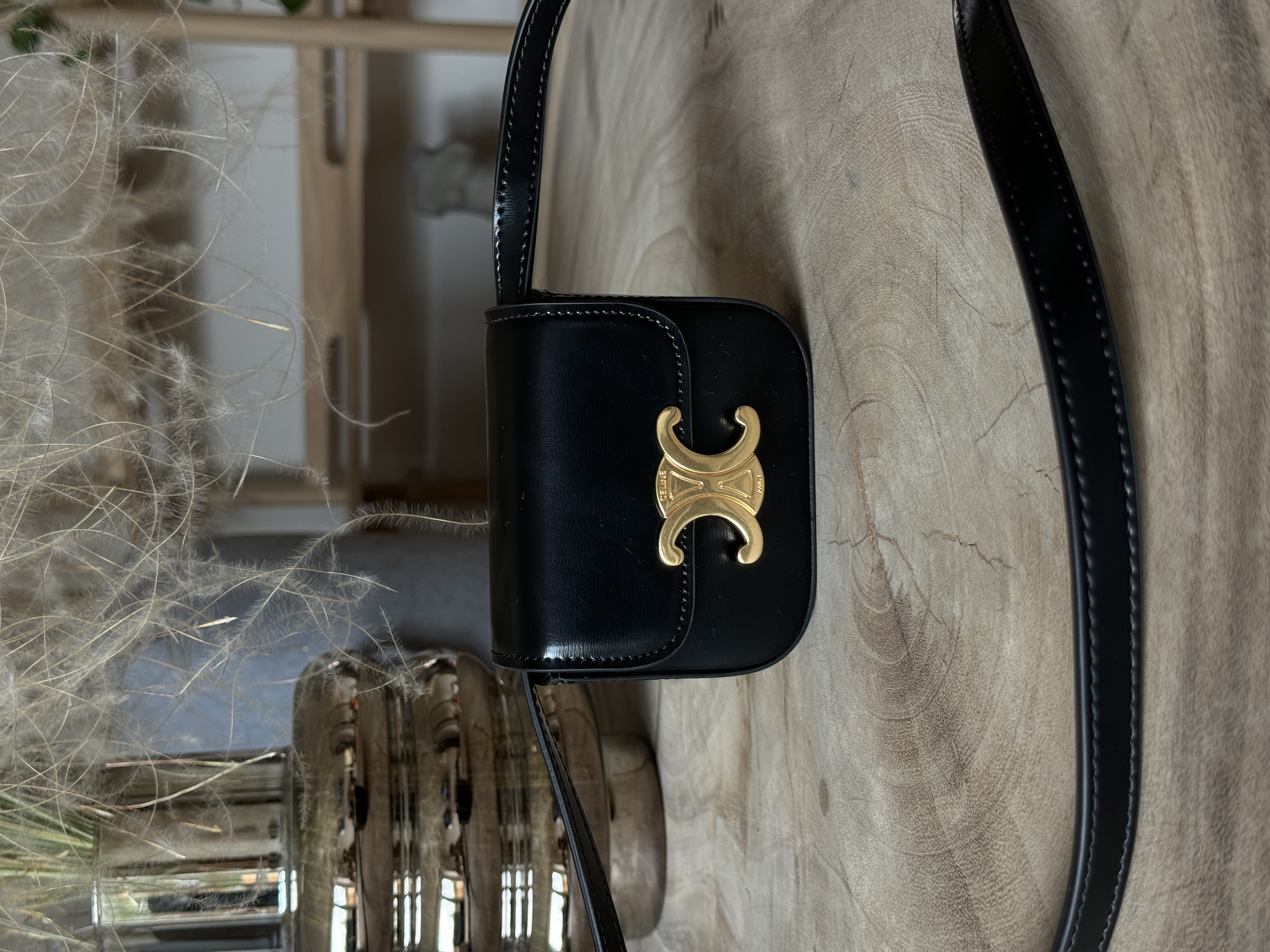 Celine Teen Triomphe Bag Black in Shiny Calfskin
