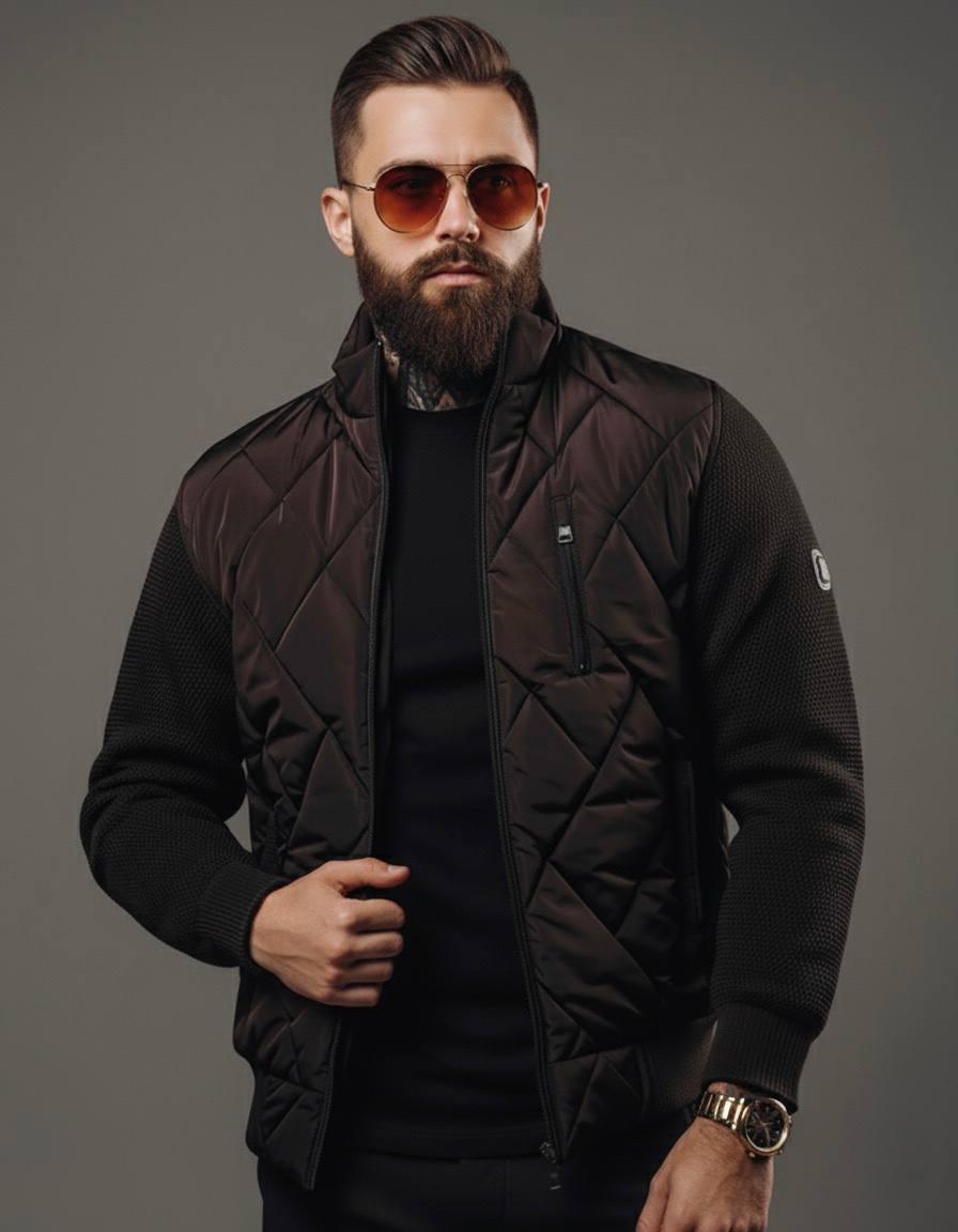 Демісезонна чоловіча куртка з в'язаними рукавами brown