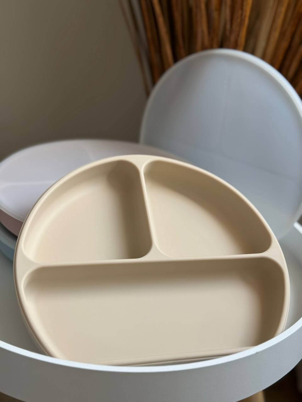 Секційна напівкругла тарілка з присоскою та кришкою