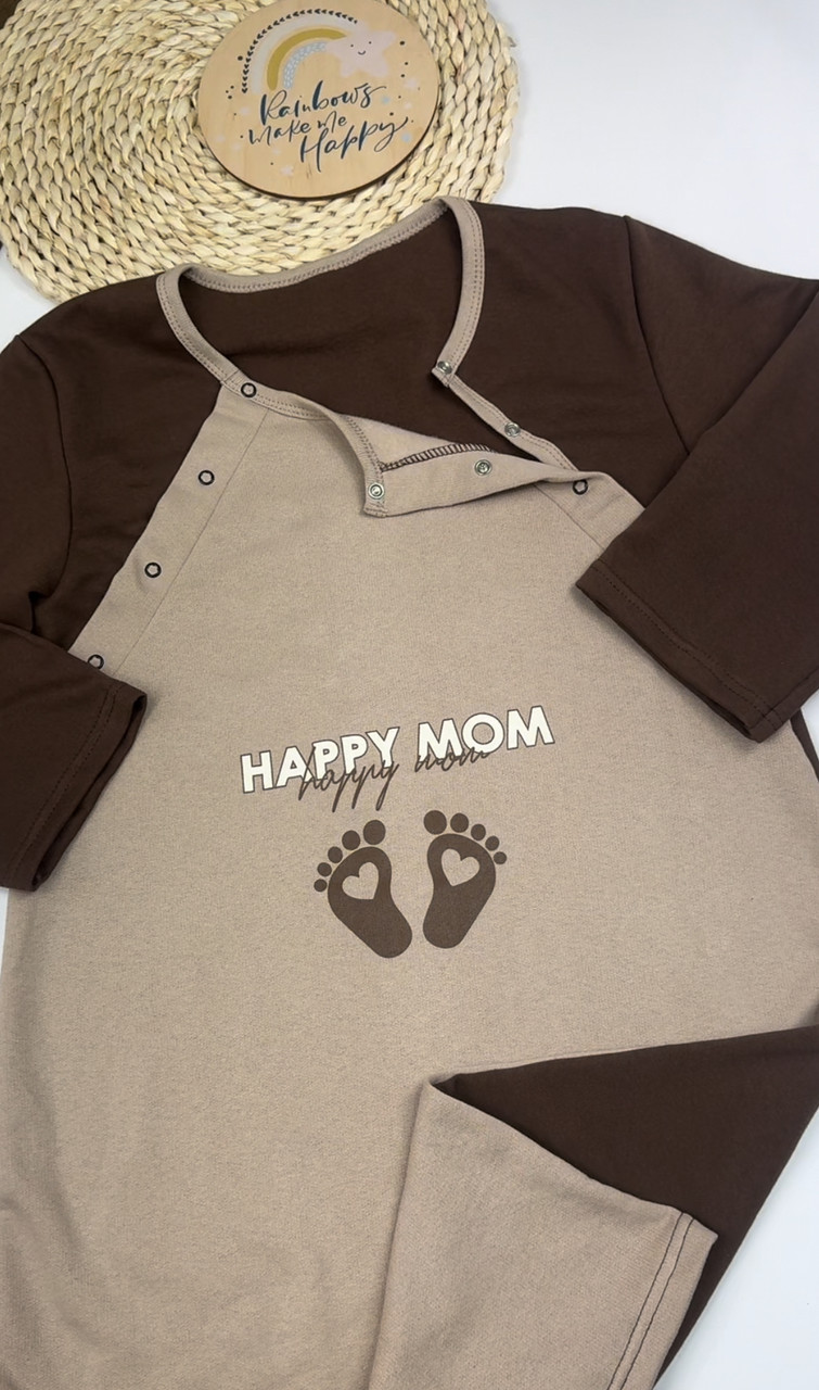 Тепла нічна сорочка для вагітних і годуючих мам з кнопкою для годування