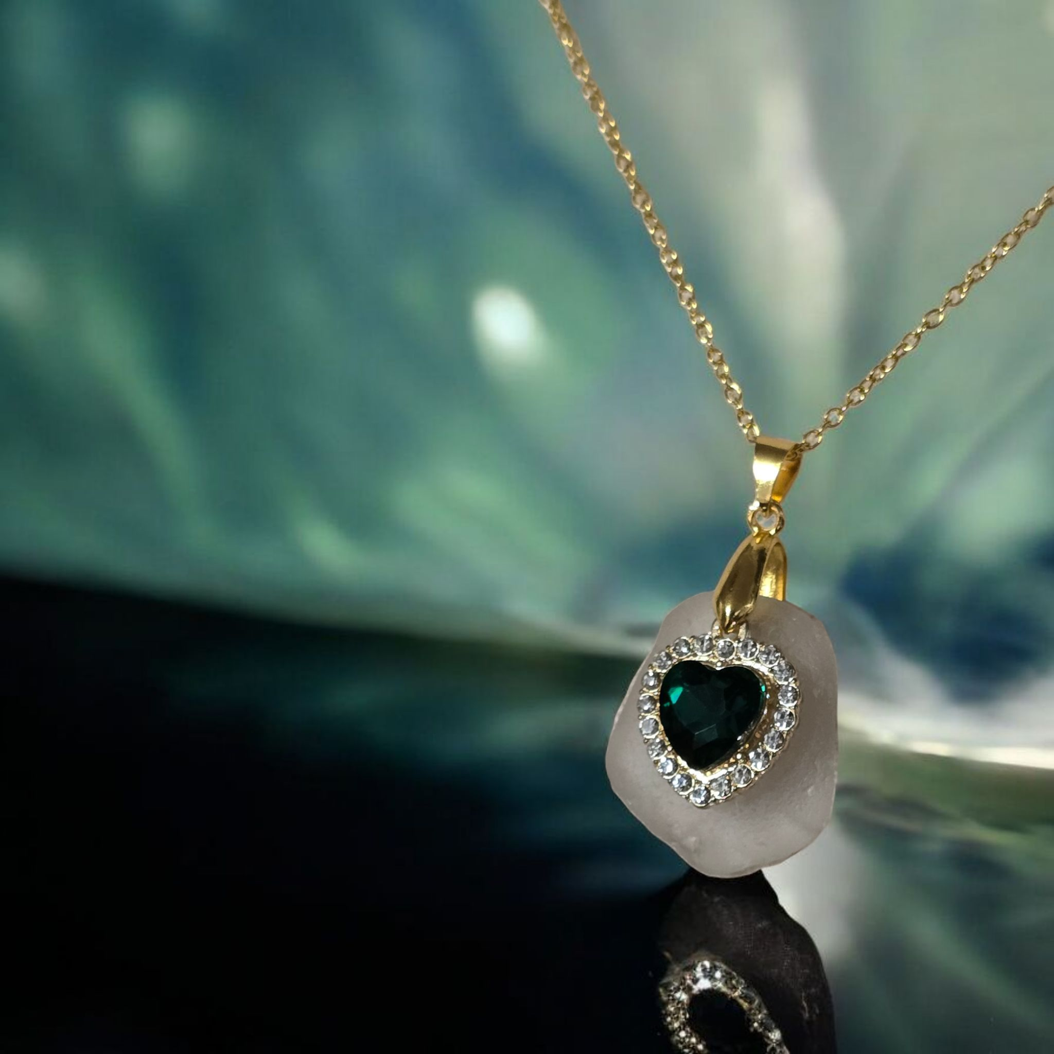Emerald Heart Sea Glass Necklace