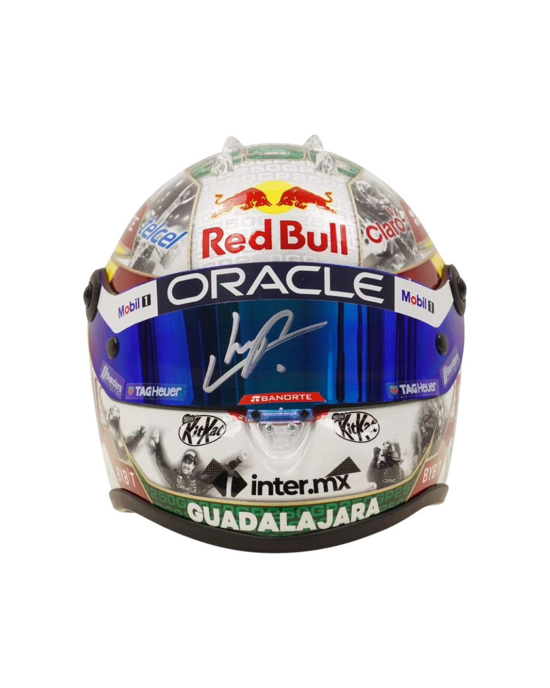 Casco RedBull Fórmula 1 Firmado por Sergio Pérez 2023 Escala 1-2 con Certificado de Autenticidad Beckett