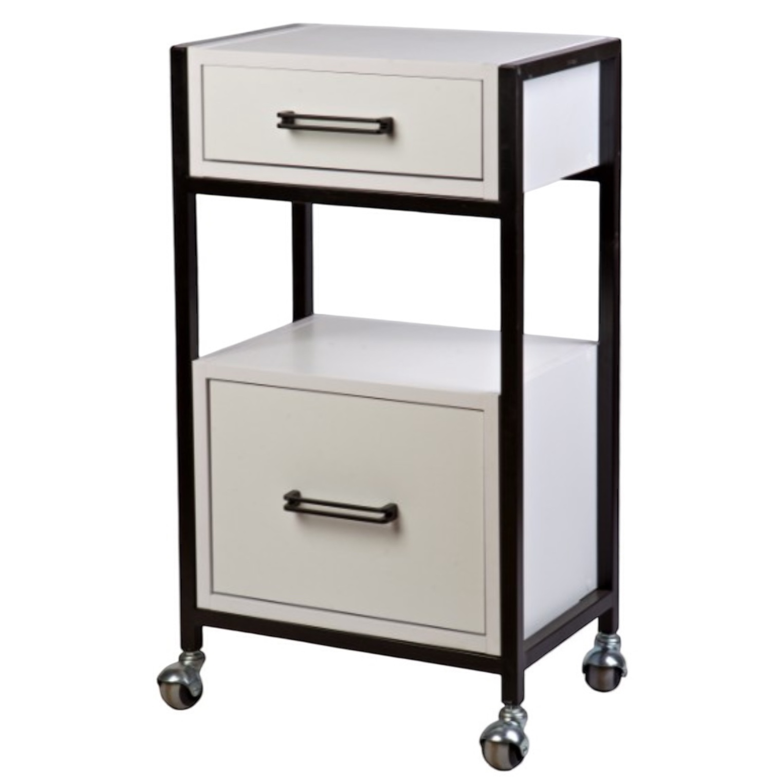 Тумба з двома шухлядами з ЛДСП біла з чорним каркасом