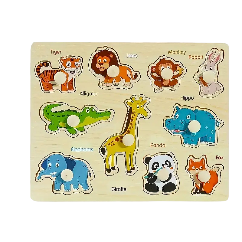 Дерев’яні пазли — тварини, навчальна панель для дітей 1–3 роки