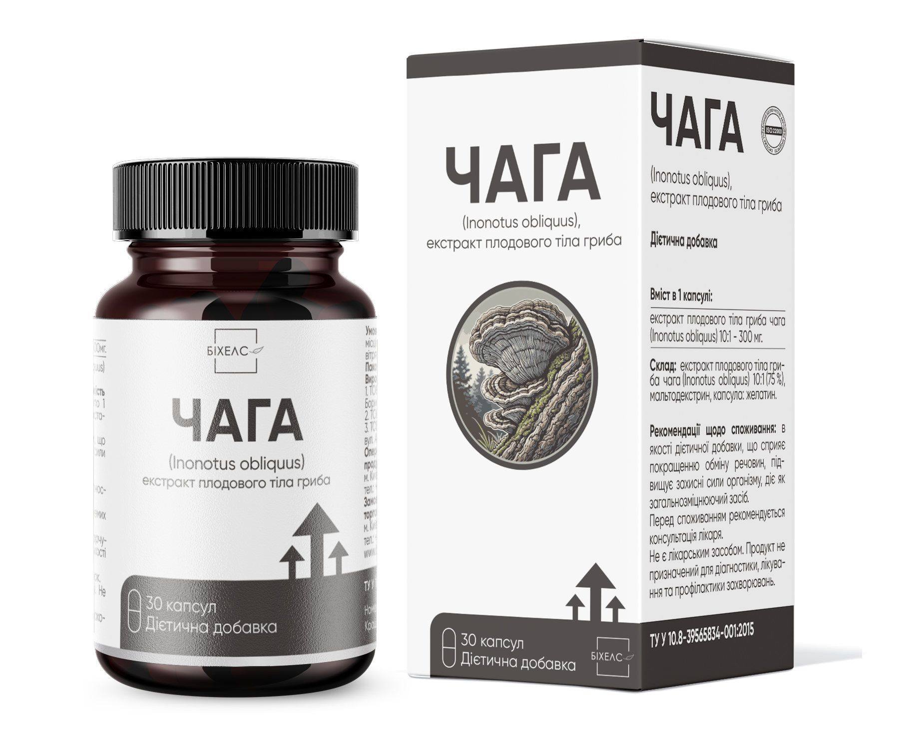 Чага (Inonotus obliquus), екстракт плодового тіла гриба капсули №30