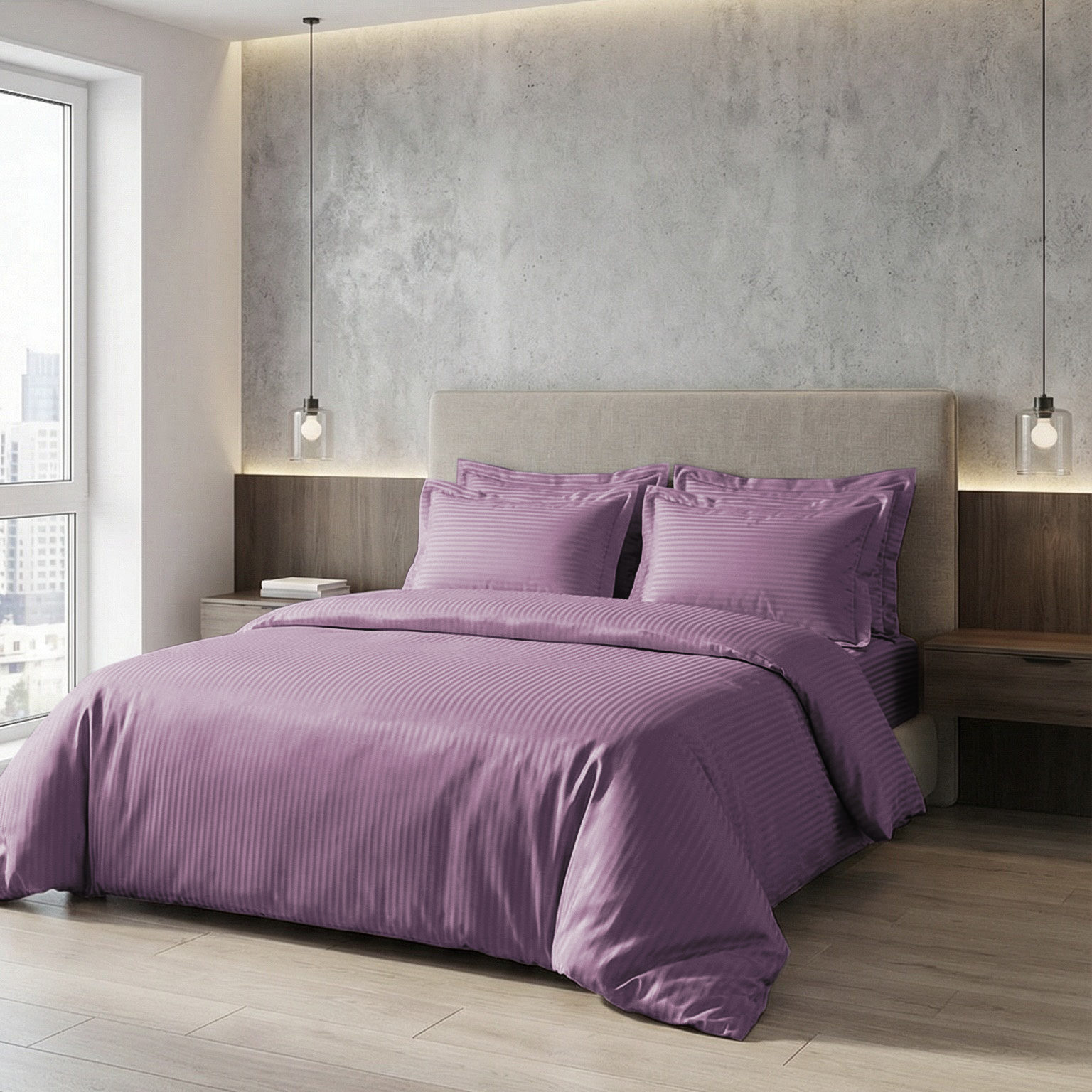 Постільна білизна з страйп - сатину, колір Lilac