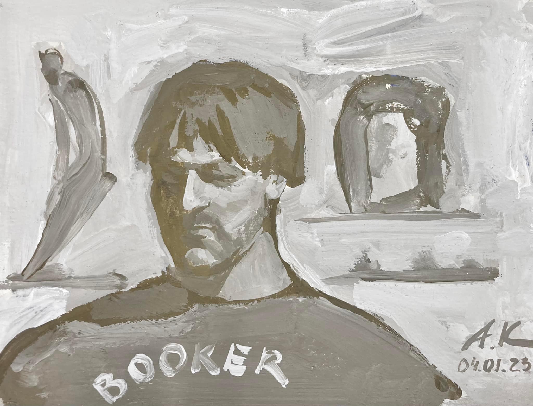 Portrait of Pavel, sketch, 14,6x18,8 sm, gouache, paperboard