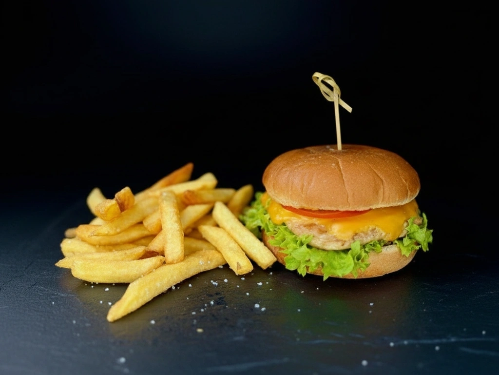 Бургер з курячим філе та картоплею фрі