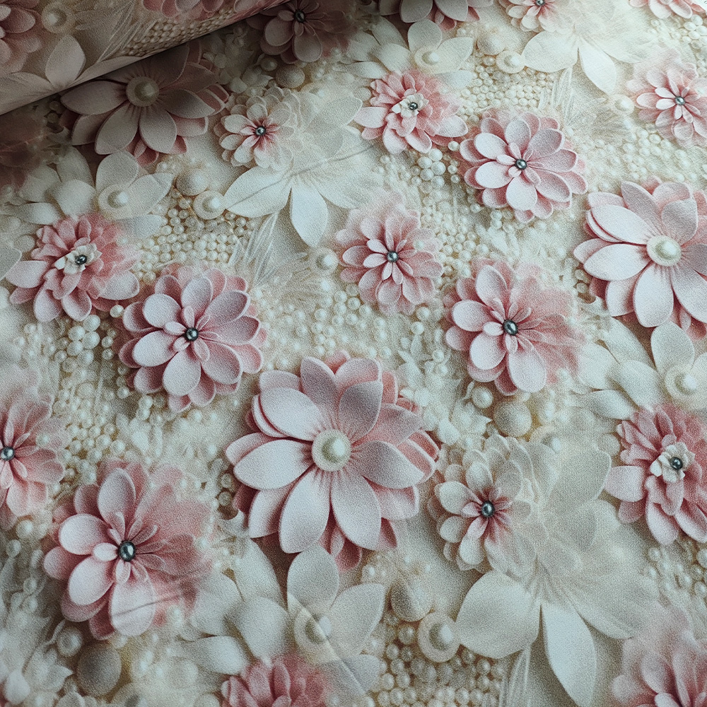 Тканина Ранфорс Digital print - Рожева квітка на перлинах