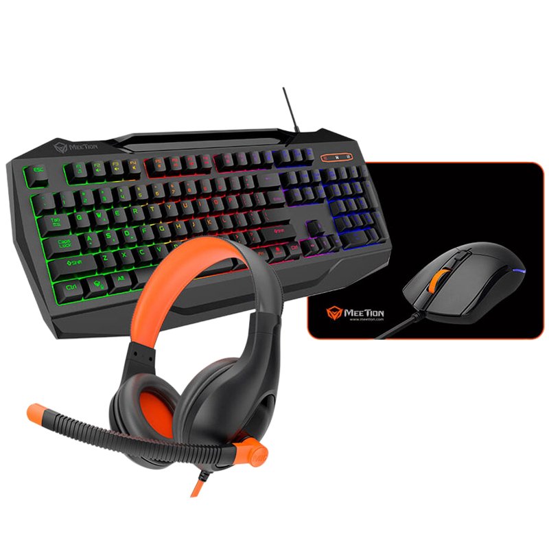 Комплект Meetion C490 4-в-1 (клавіатура + миша + килимок + навушники) USB (ENG/UA) Black