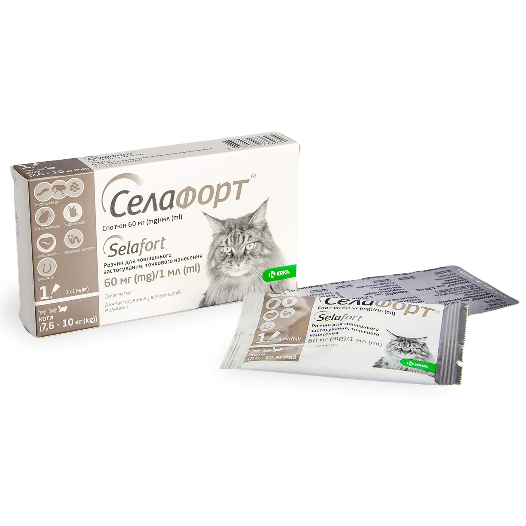 Краплі Селафорт для котов, спот-он 60мг (7,6-10 кг) №1 (аналог Стронгхолда)