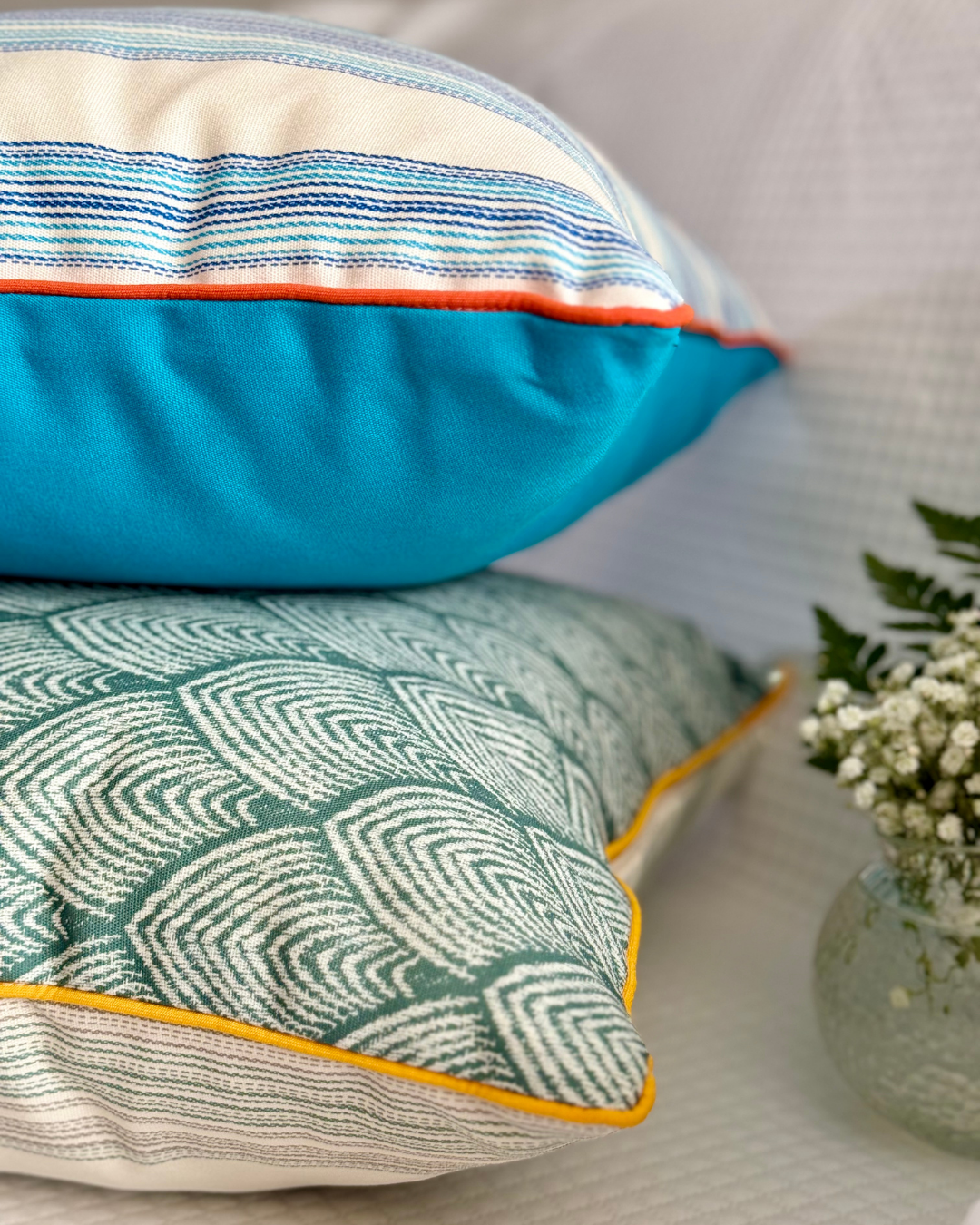 Pillow Teal&stripes with orange line