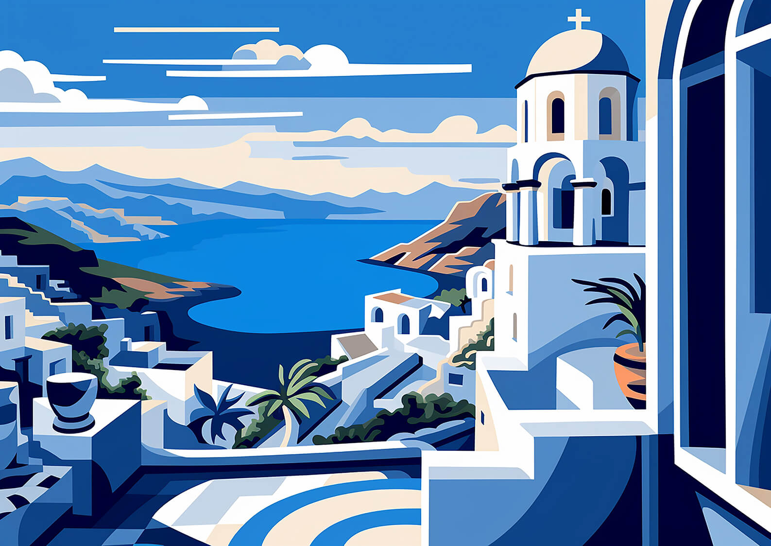 Greek island 2, 30x42 cm original acrylic painting on paper