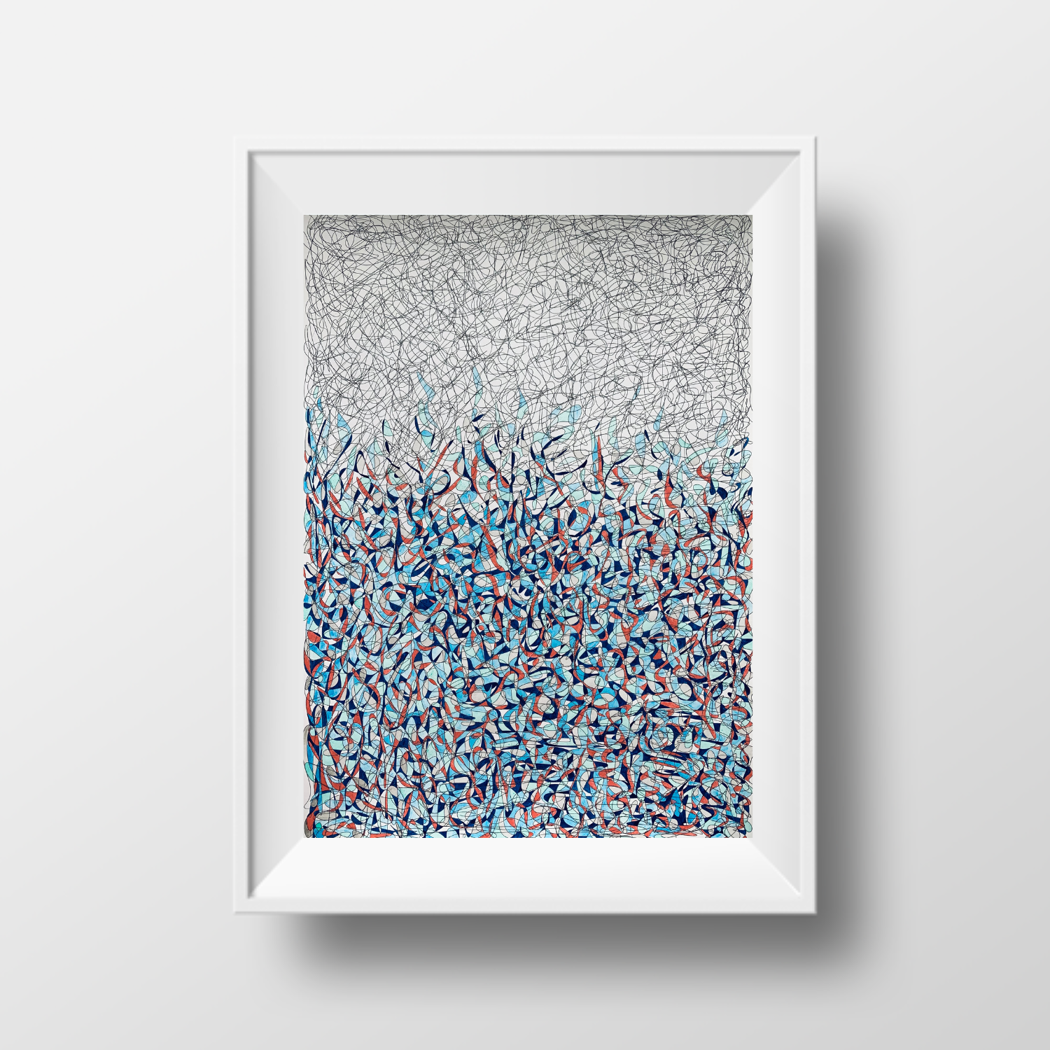 Blue and Red Mosaic, 2022, ink on paper, 45*32 cm