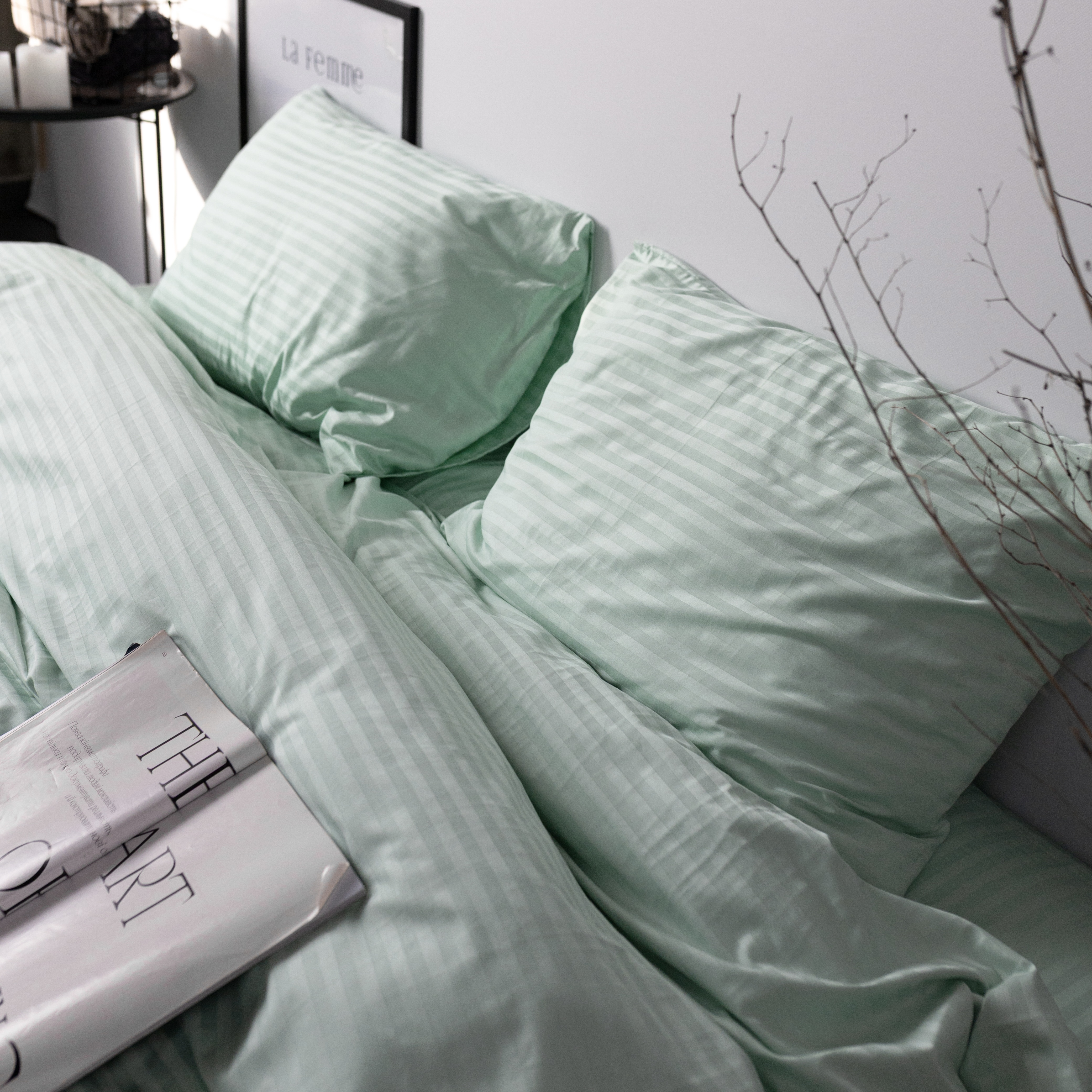 Постільний комплект Страйп сатин Ментол