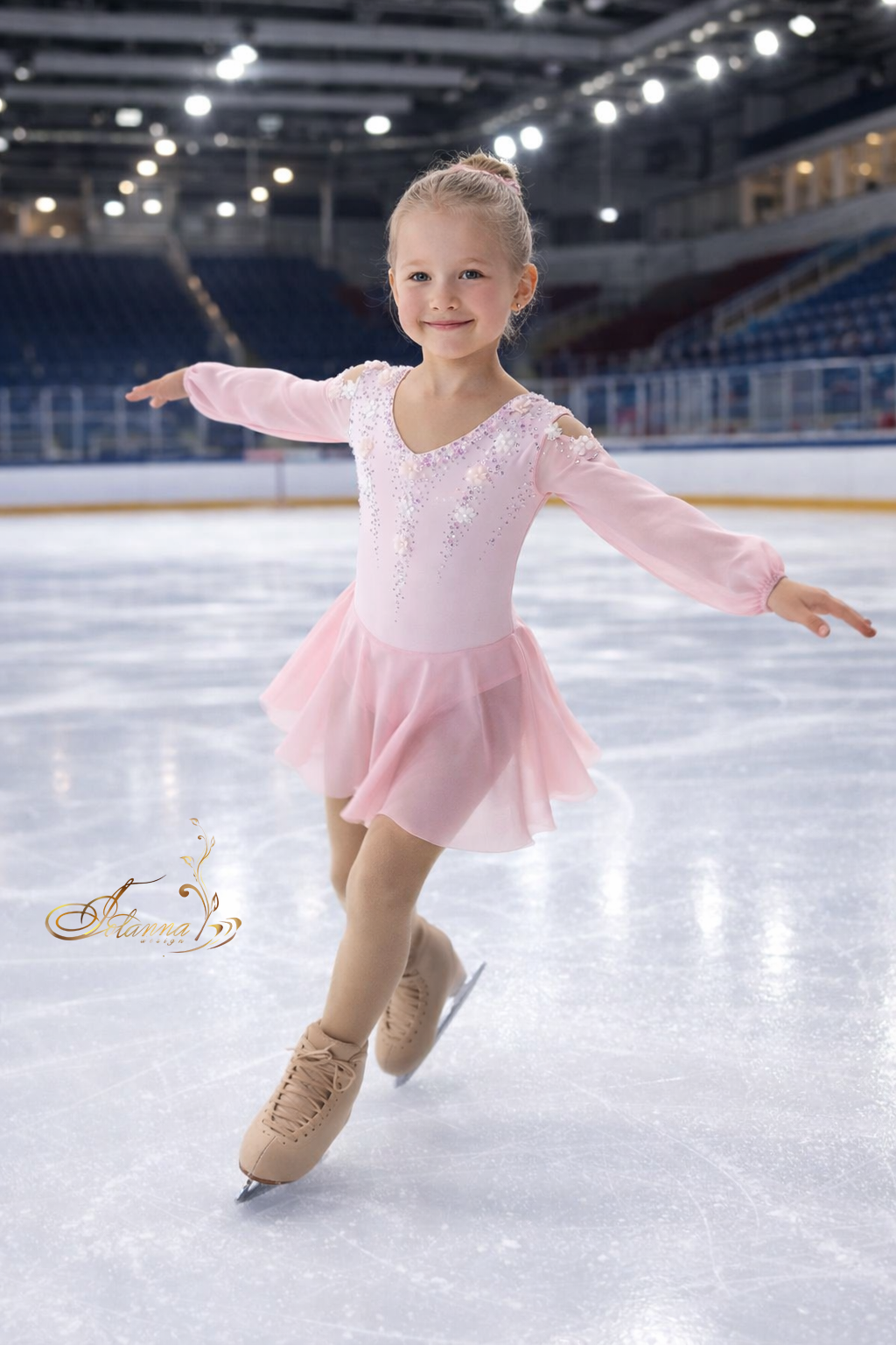 Custom pink figure skating dress, Performance ice skating dress, Crystal Skate Costume, Elegant Floral Skating Dress