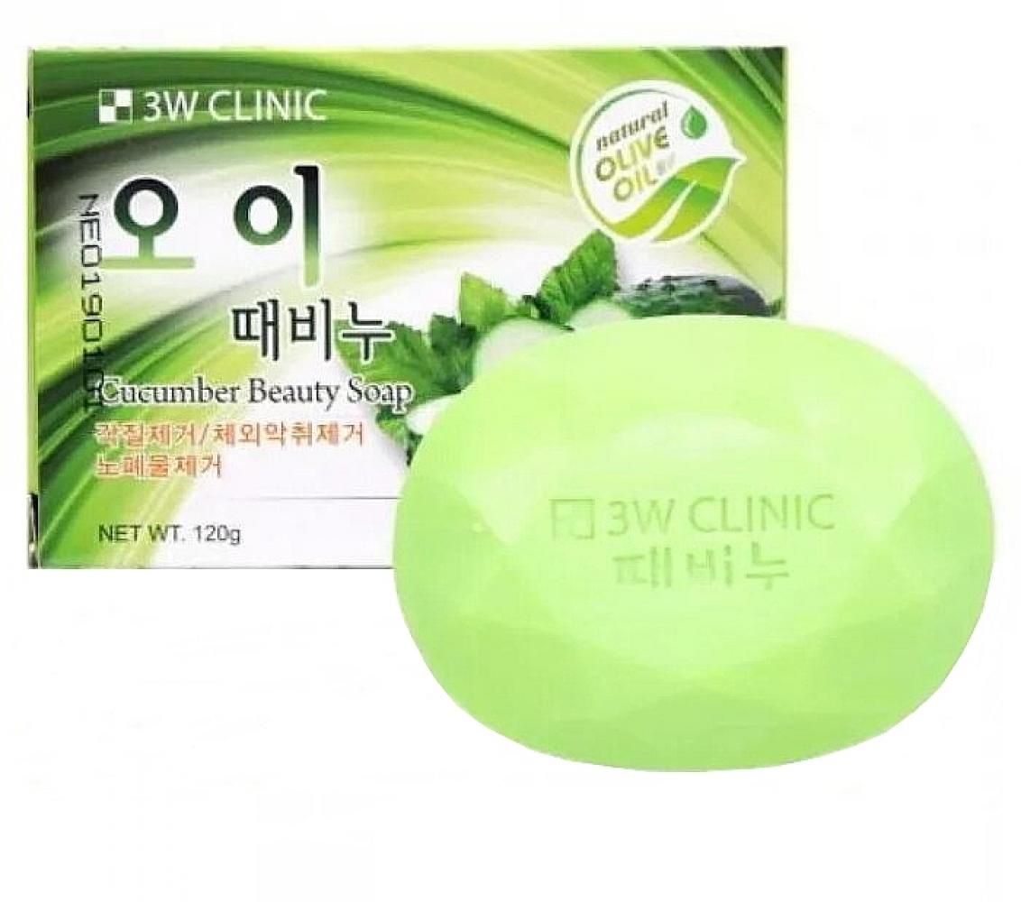 3W CLINIC Cucumber Beauty Soap Мило очищаюче для обличчя і тіла з екстрактом огірка 120 г  (Термін придатності: 01.01.2024)