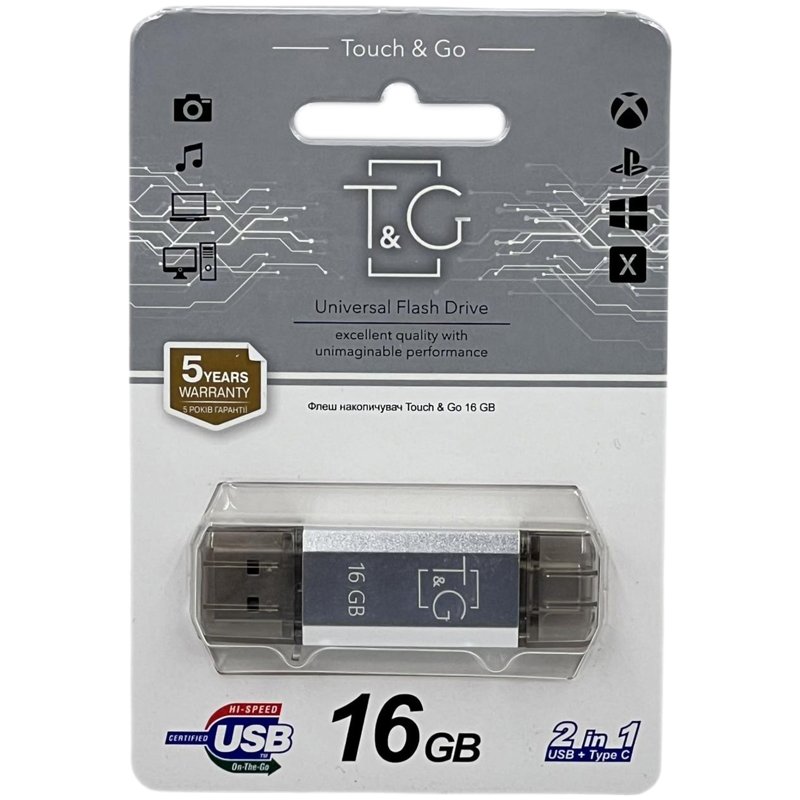 USB флеш накопичувач T&G Star 009 16Gb USB-A/Type-C Silver