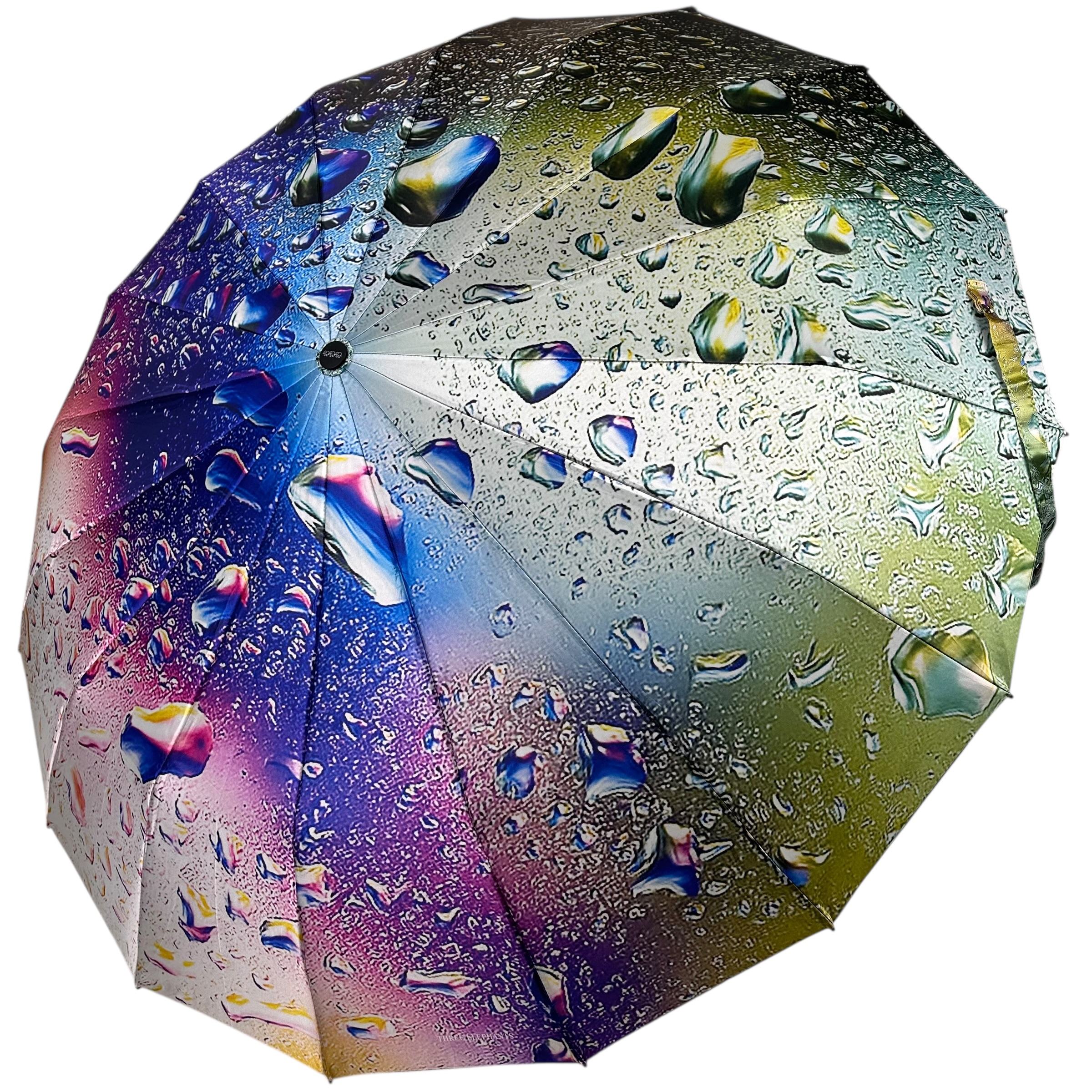 Жіноча автоматична парасоля на 16+3+2 сегментних спиць, сатиновий купол з принтом капель, від Три Слона