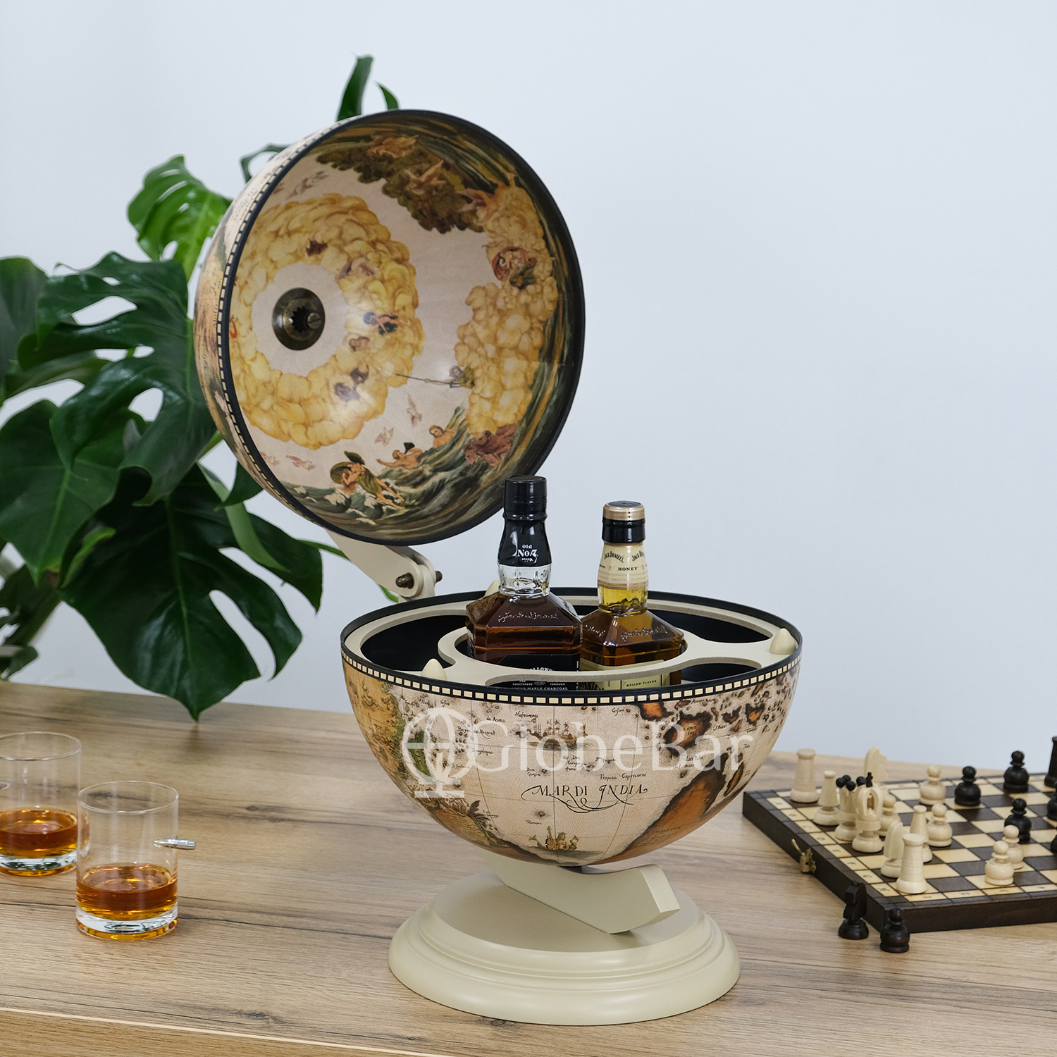 Глобус-бар настольный на 3 бутылки, диаметр 33 см, белый (38 х 33 х 48 см), 33002W