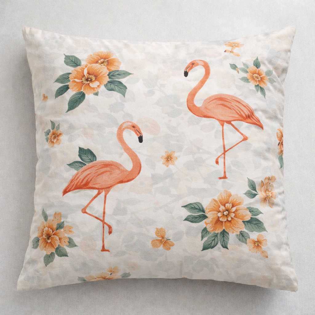 Наволочка ранфорс принт "Фламінго, квіти"