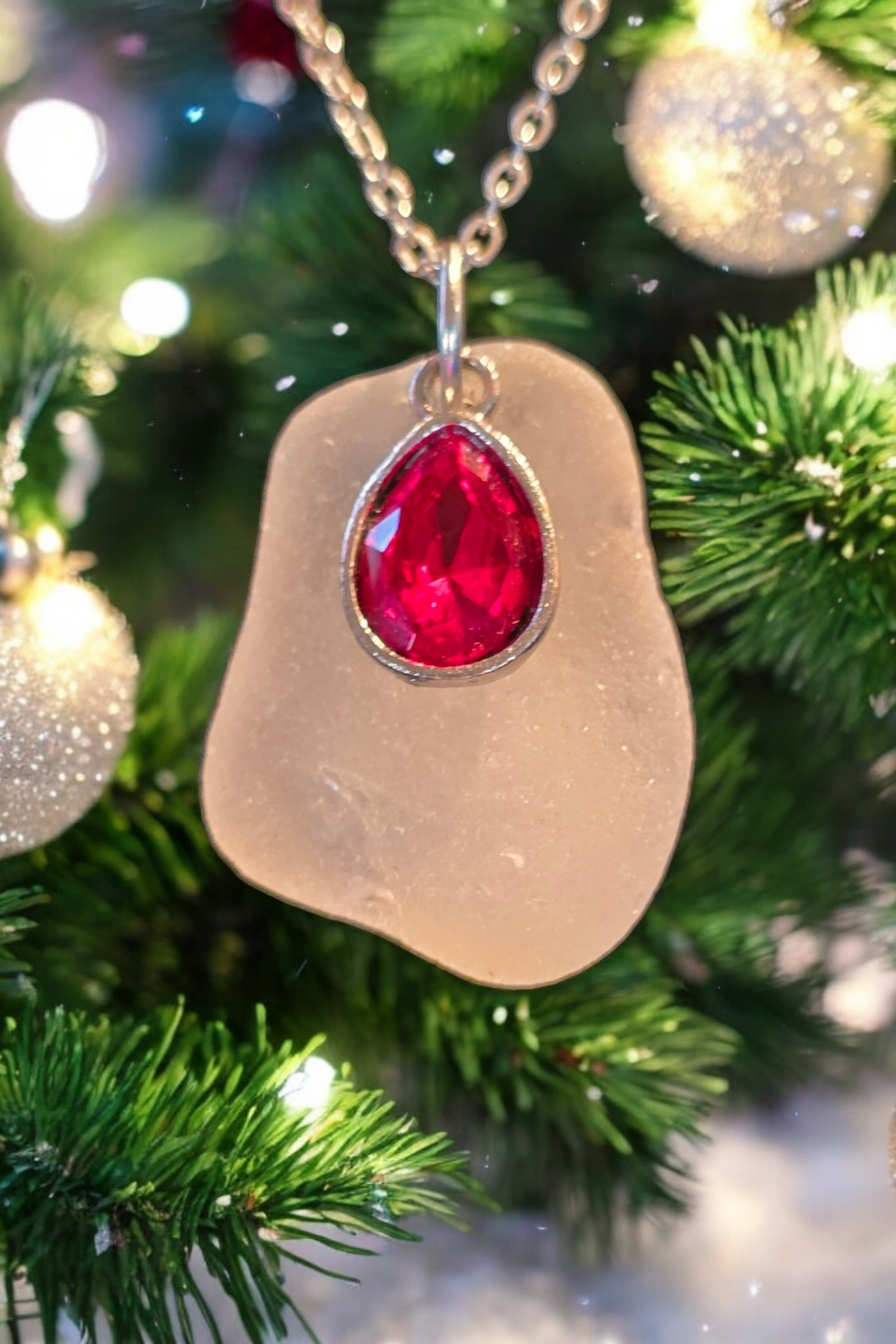 Red Jewel Sea Glass Necklace