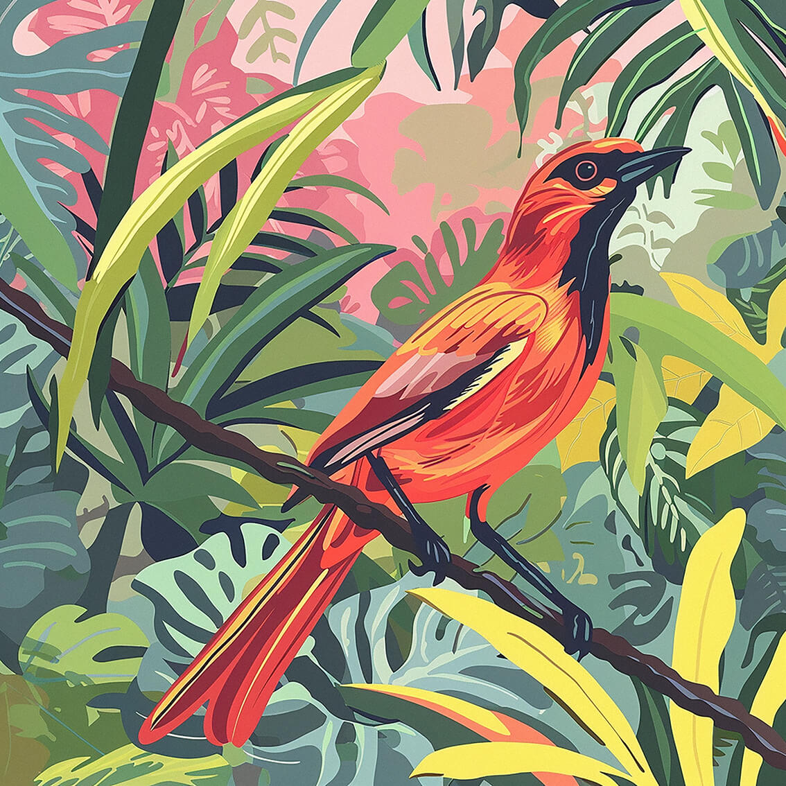 Tropical bird I, 60x60 cm, original acrylic painting on canvas