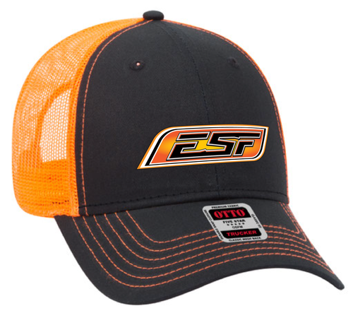 Black & Orange Mesh Moto Logo Trucker Hat