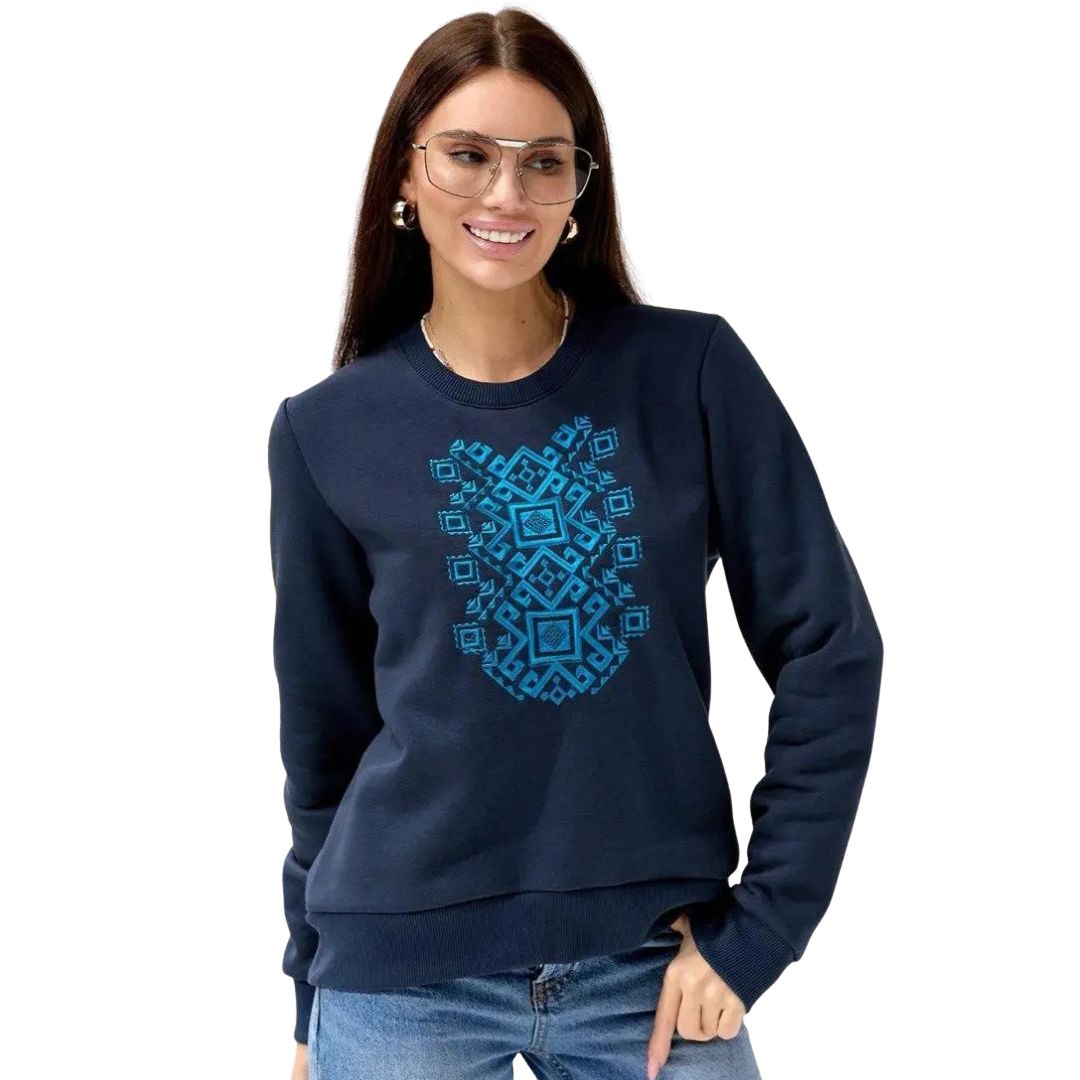 Жіночий світшот вишиванка синій на флісі