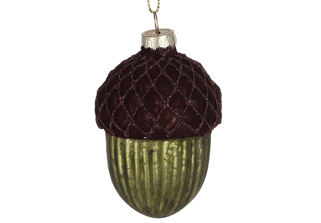 Ялинкова прикраса Жолудь з декором із гліттера