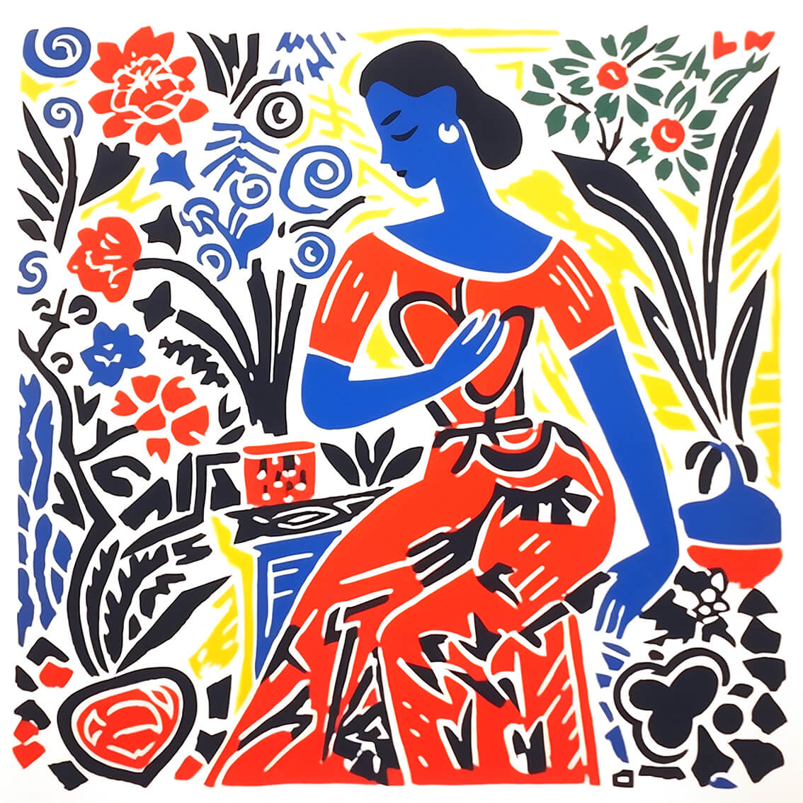 Matisse sketch II, 30x30 cm, original acrylic painting on paper