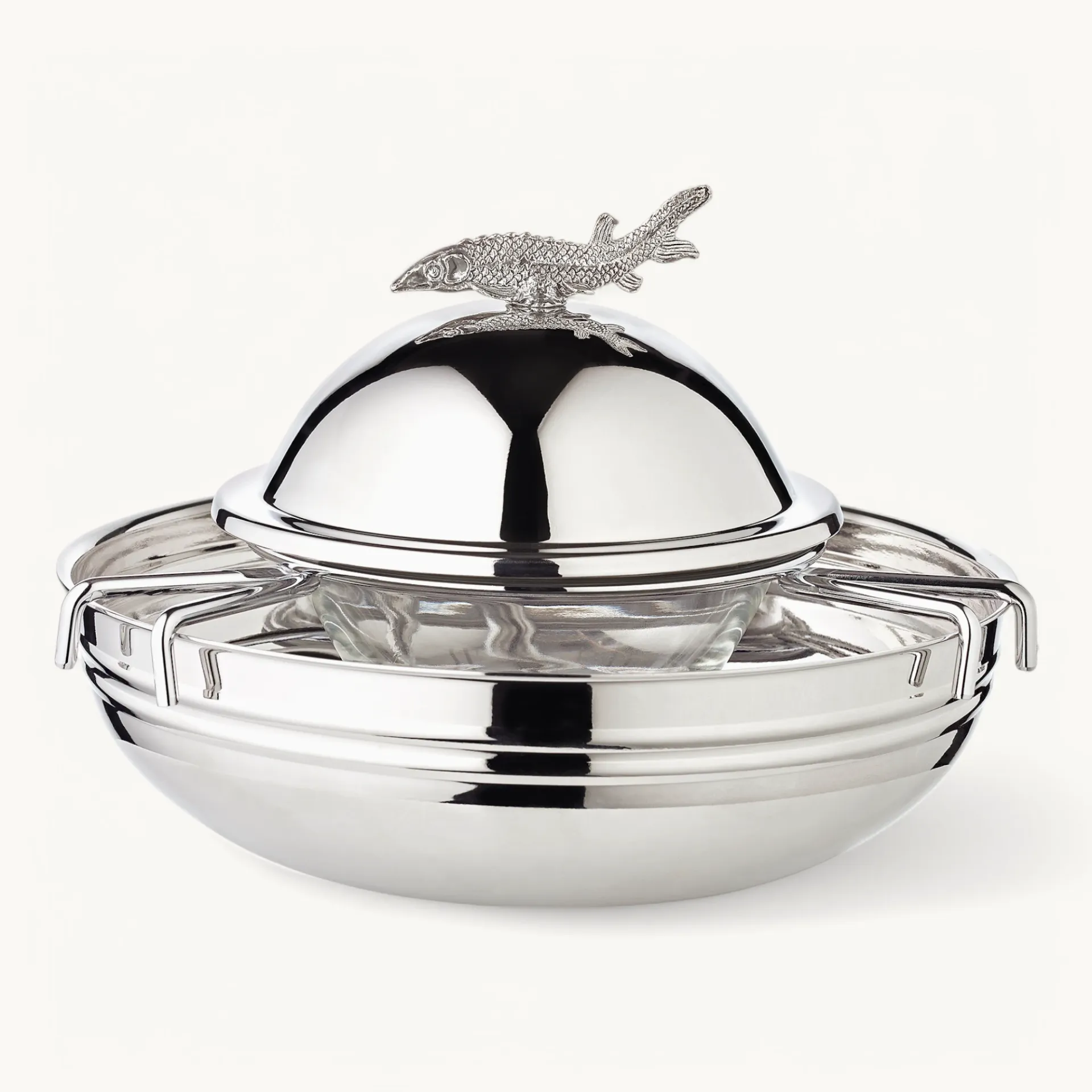 Ікорниця Edzard зі скляною мискою та ручкою у вигляді риби, срібляста, 17,5 см