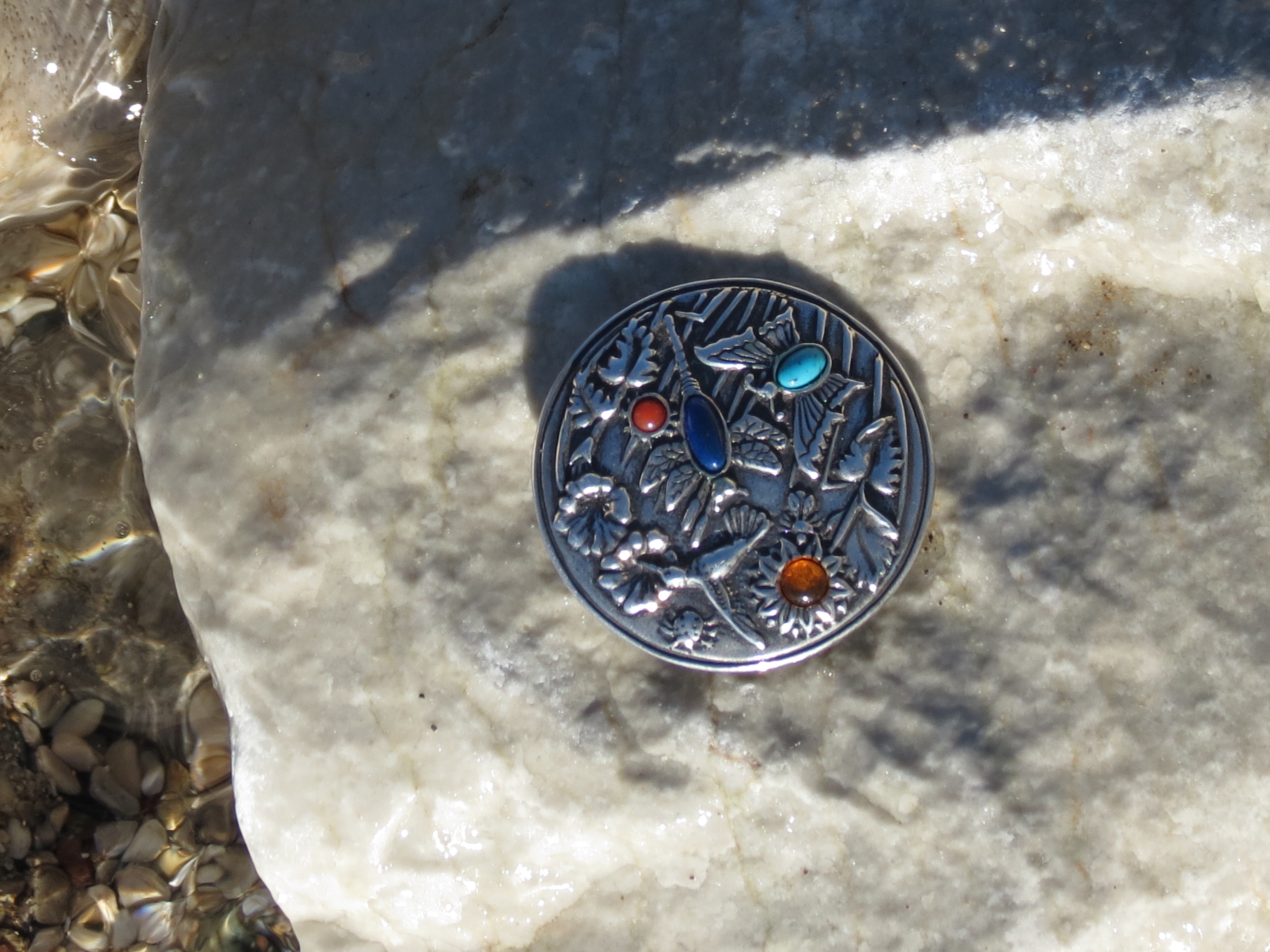 Carolyn Pollack Hummingbird Pin and Pendant Combination, Sterling Silver, Gemstones, Fritz Casuse, Native American