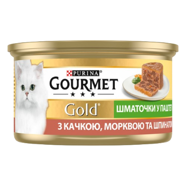 Консервований корм Пуріна Гурме (Purina Gourmet) з качкою, морквою та шпинатом, шматочки у паштеті. 85 г