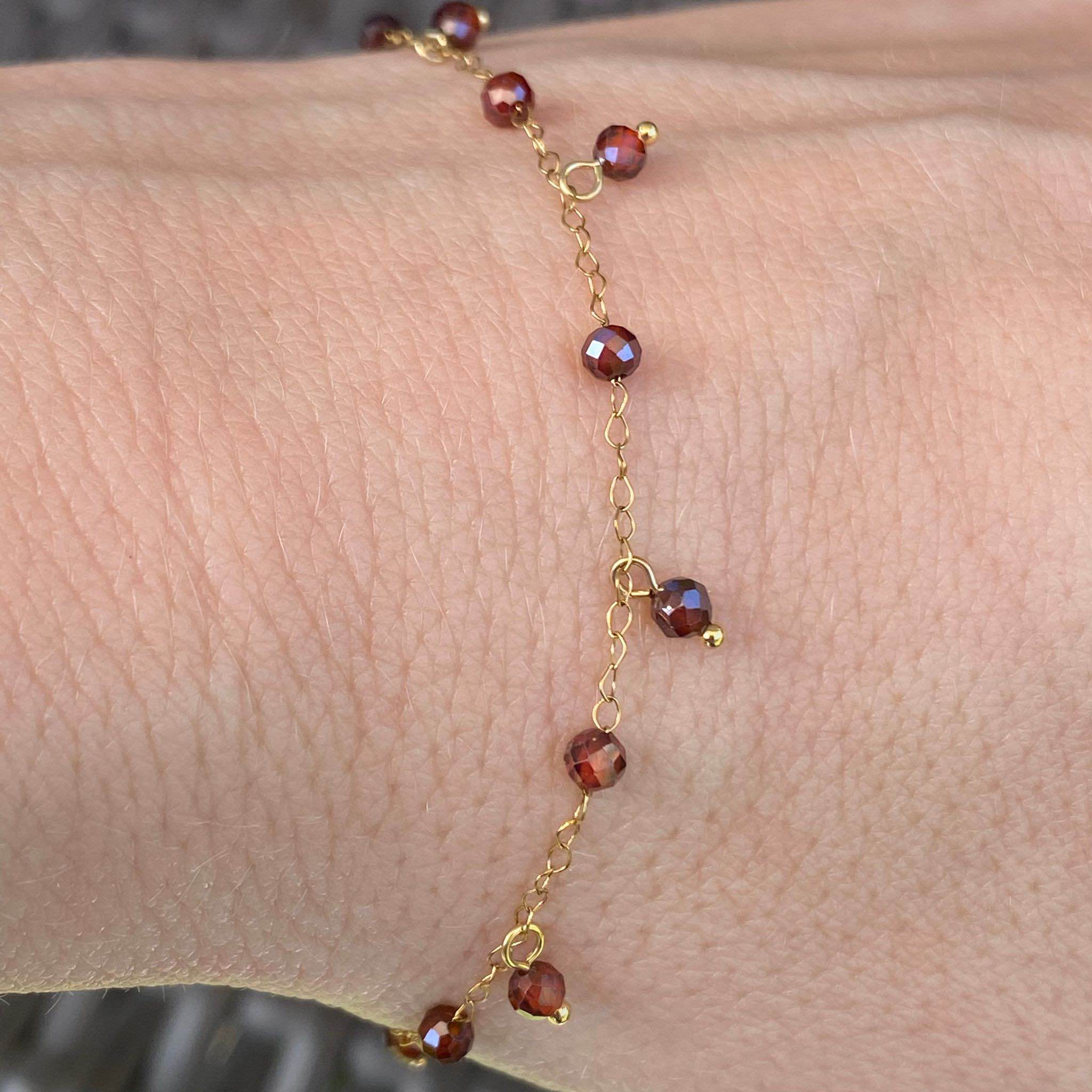 Burgundy broun zircon bracelet on stainless steel chain 