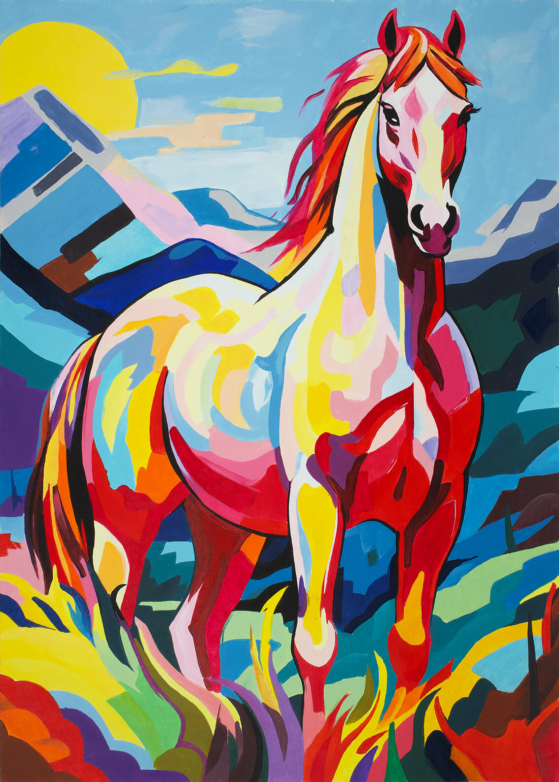 Young horse, 42x30 cm original acrylic painting on paper